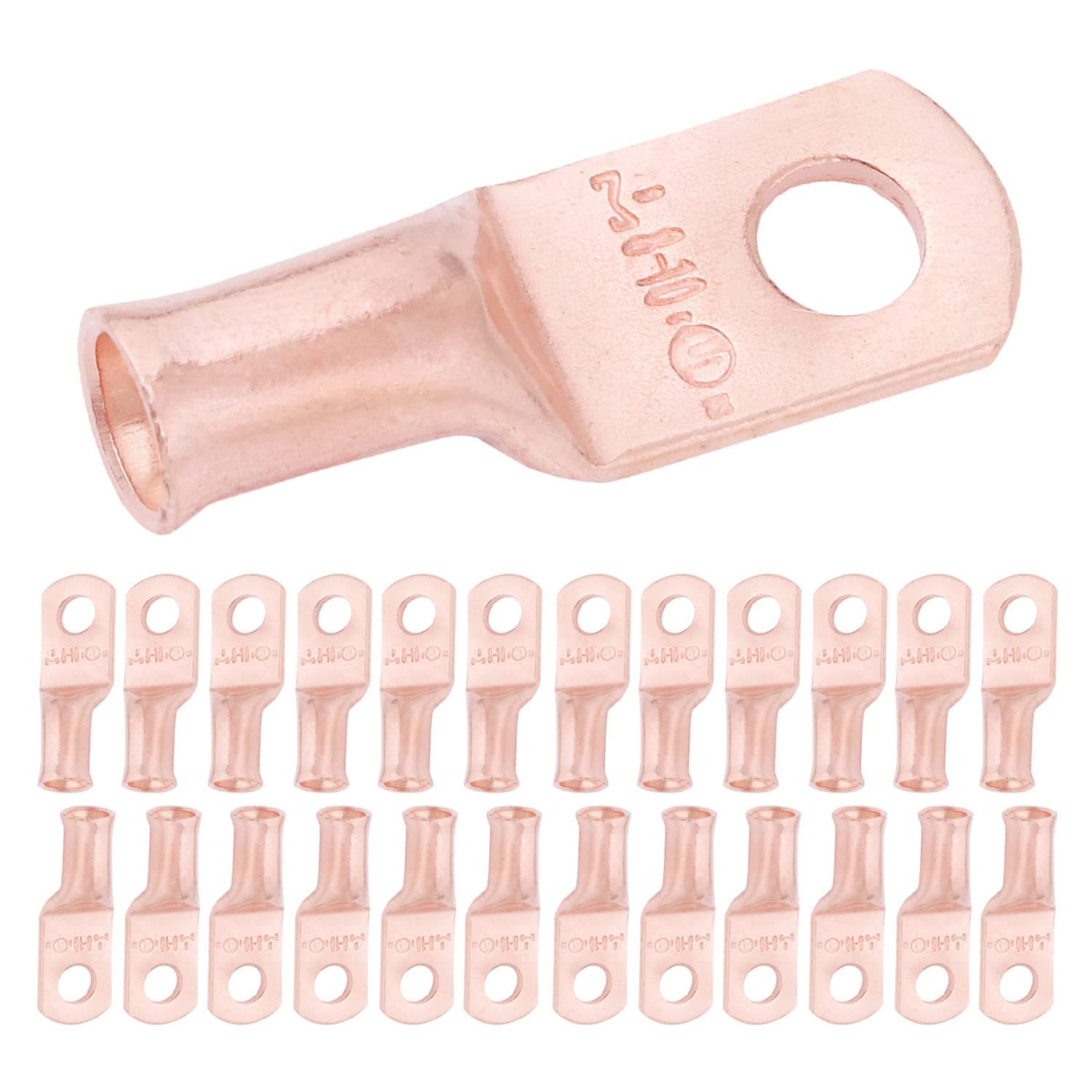 SELTERM 25pcs 8 AWG #10 Stud Battery Lugs, Ring Terminals, Heavy Duty Copper Wire Lugs, Cable Ends, Gauge Ring Terminal Connectors, UL Bare Copper Eyelets Electrical Cable Lugs