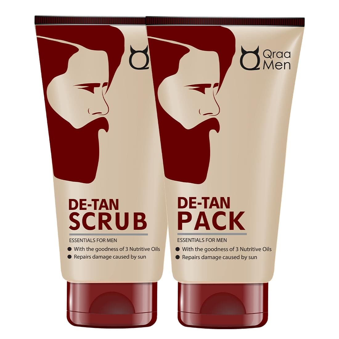 Qraa Men De Tan Pack with De Tan Scrub For Skin Lightening Brightening | Dirt & Blackhead Removal |Tan Removal Face Scrub & Pack | 100gm X 2 (Pack of 2)