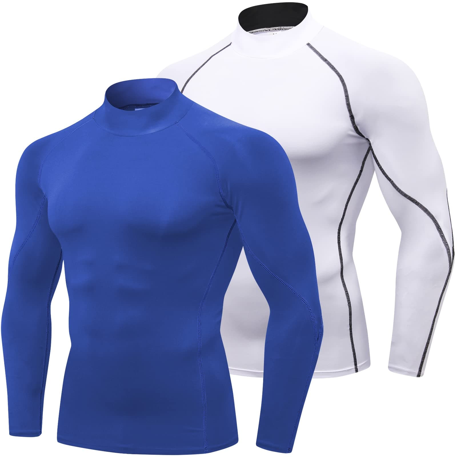 SPVISE 1 or 2 Pack Men's Compression Shirts Long Sleeve Athletic Workout T-Shirts Cool Dry Undershirts Turtle Neck Gym Tops