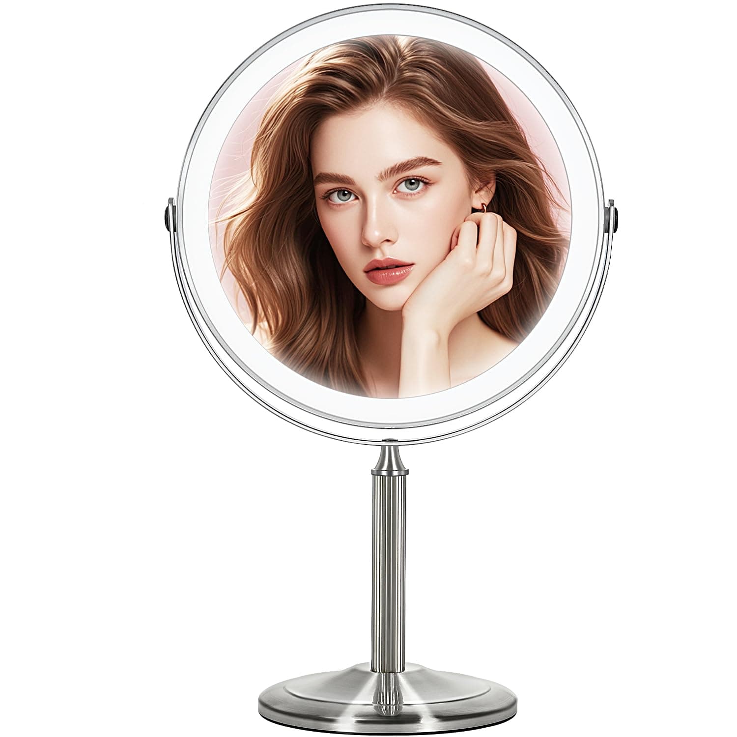 VESAUR 15X Magnifying Mirror with Light, 9.5 Large 5000mAh Rechargeable Double Sided HD Lighted Makeup Mirror with 3 Touch Dimmable Light, 360° Swivel Detachable for Travel Vanity Mirror Nickel, Gifts