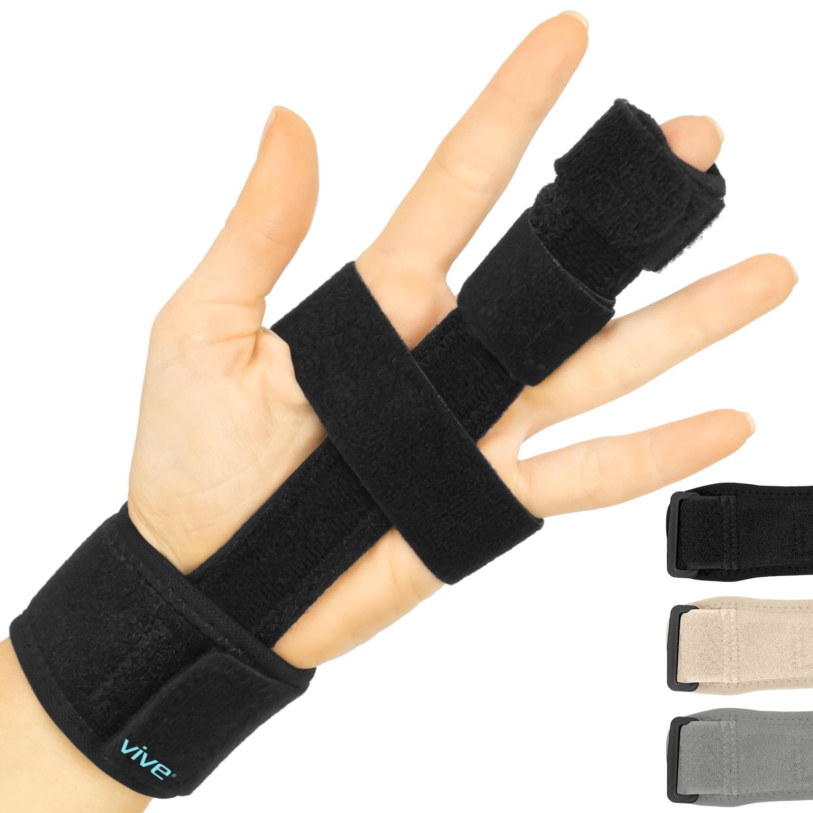 Vive Full Trigger Finger Splint - Hand and Wrist Brace Support - Adjustable Locking Straightener - Straightening Immobilizer Treatment For Sprains, Pain Relief, Arthritis, Tendonitis (Black)