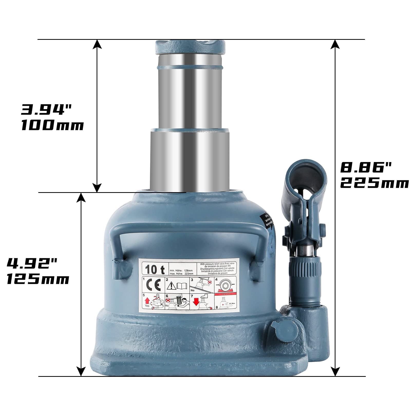 BAOSHISHAN Low Profile Bottle Jack 10 Ton Double Ram Jack 4-7/8'' to 8-7/8'' Lifting Range Hydraulic Jack Stubby Short Welded Bottle Jack