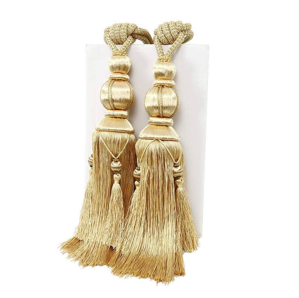 1 Pair Curtain Tie backs, Tassel Holdbacks Rope for Large and Heavy Curtain Drape, Gold