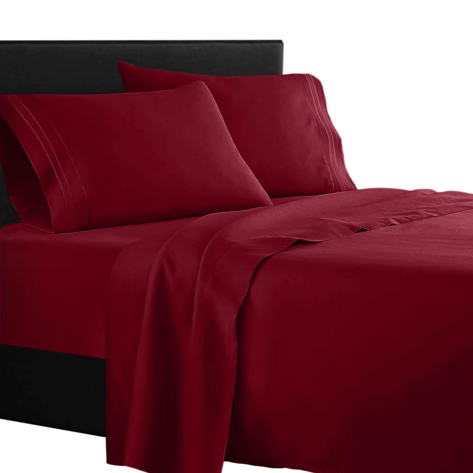 Clara Clark® Supreme 1500 4 piece Bed Sheet Set Full (Double) Size Burgundy