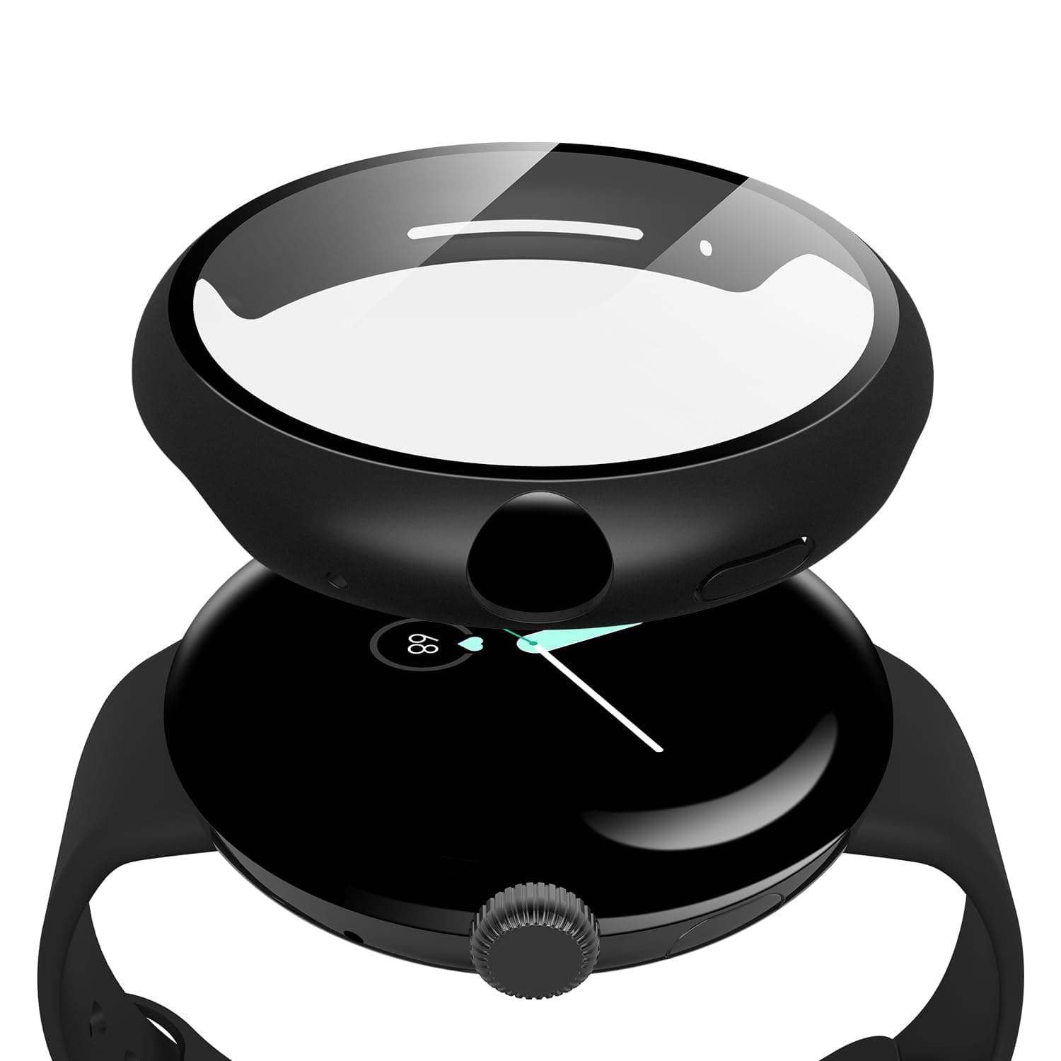 2 Pack Hard PC Case with Screen Protector Compatible with Google Pixel Watch 2 (2023) / Pixel Watch 41mm, High Sensitivity Lightweight Anti-fall Cover for Pixel Watch, Black