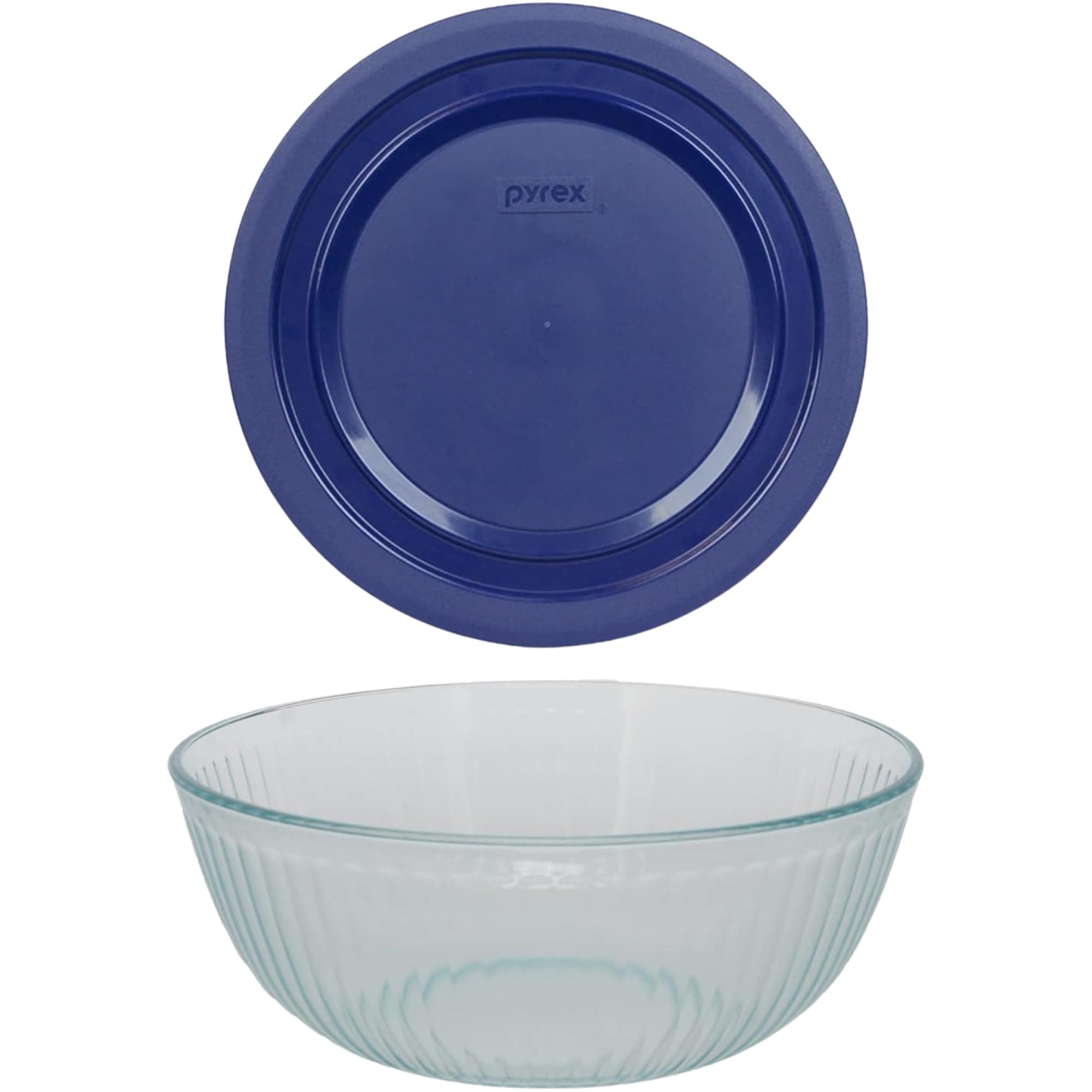 Pyrex 4.5 Quart Glass Mixing Bowl With Blue Lid - 7404 - Sculpted