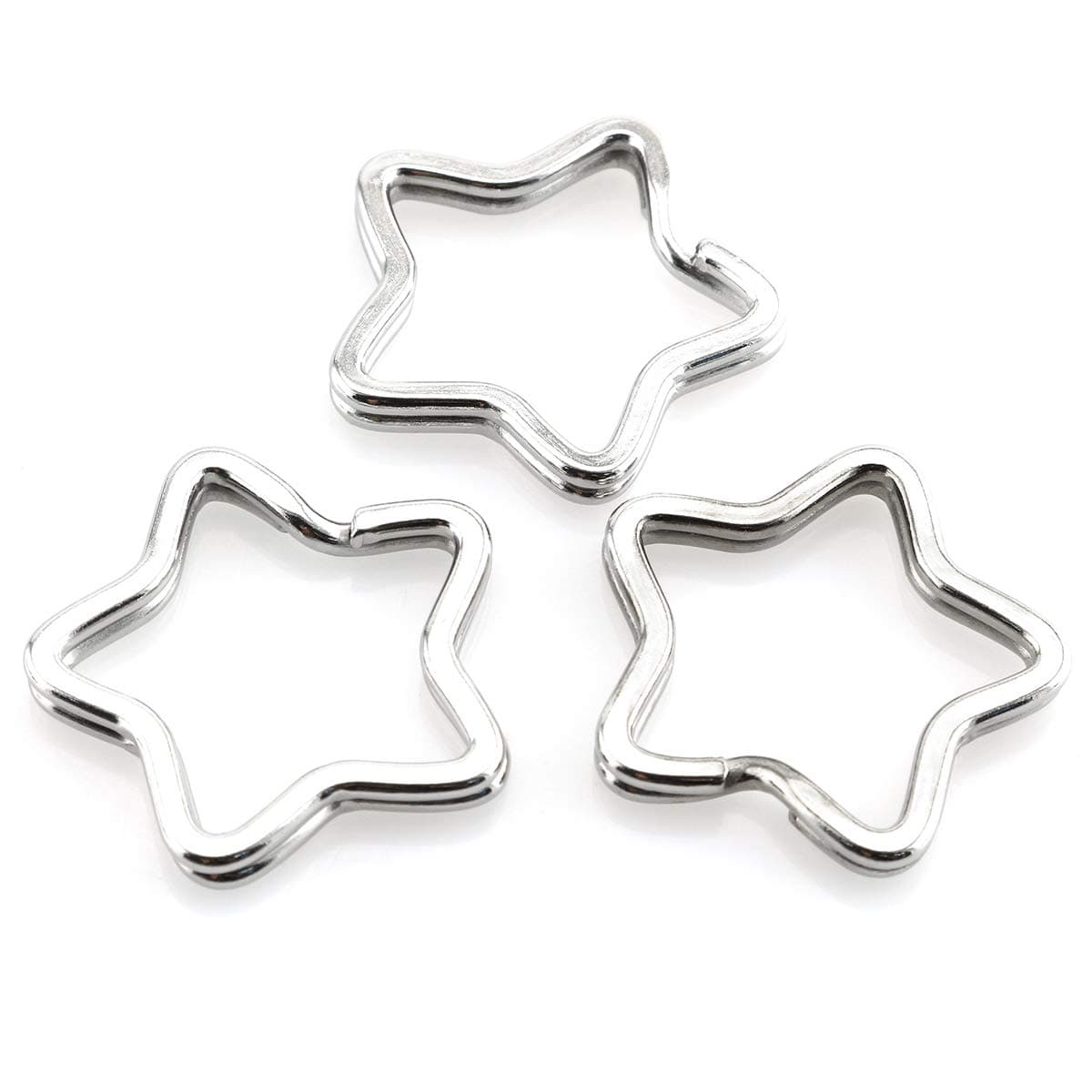 10pcs Creative Flat Key Ring Silver DIY Metal Key Holder Keyring Keychain Hoop Loop Star Shape