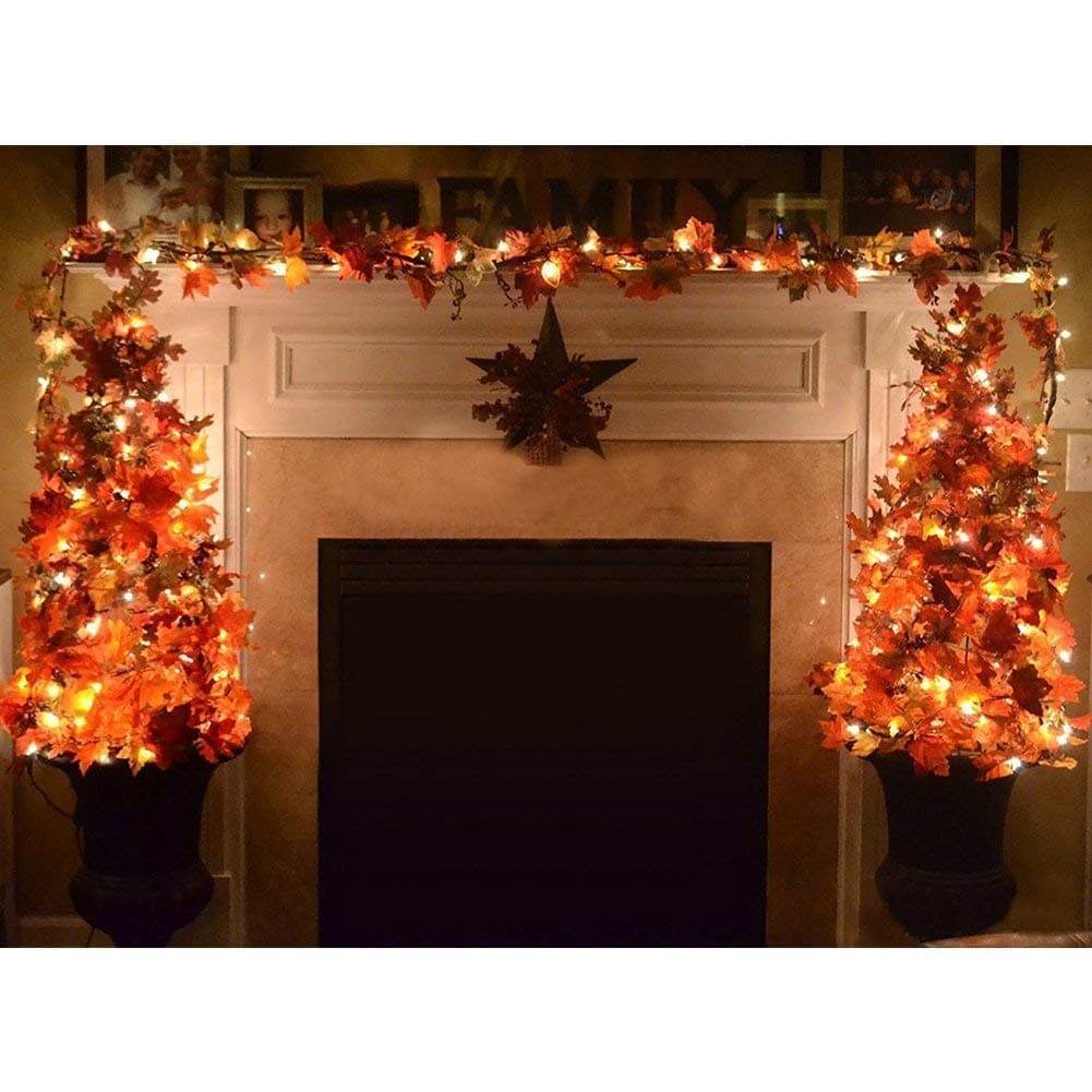 Suker Thanksgiving Decorations Lighted Leaf Garland, Autumn Maple String Lights 13ft 40 LED, Fall Garlands for Autumn, Halloween, Christmas, Picnic, Outdoor Decor
