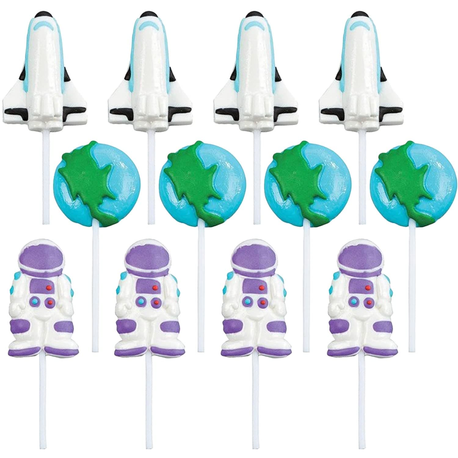 RBBZ party Outer Space Themed Lollipops, (12) Individually Wrapped Candy Suckers - Space Theme Birthday Favors for Kids, Goodie Bags, Edible Cake and Cupcake Topper - Candy Buffet and Decor,
