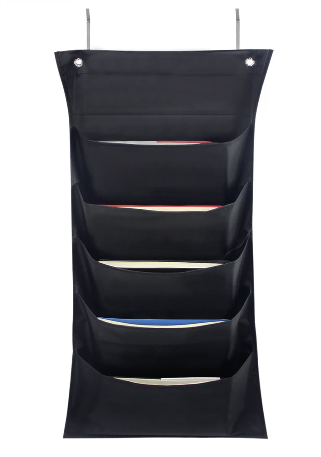 Premium Wall Hanging File Folder Office Hanging Bag File Holder Organiser with 5 Pockets and 2 Hangers for School Classroom Magazines and Newspaper