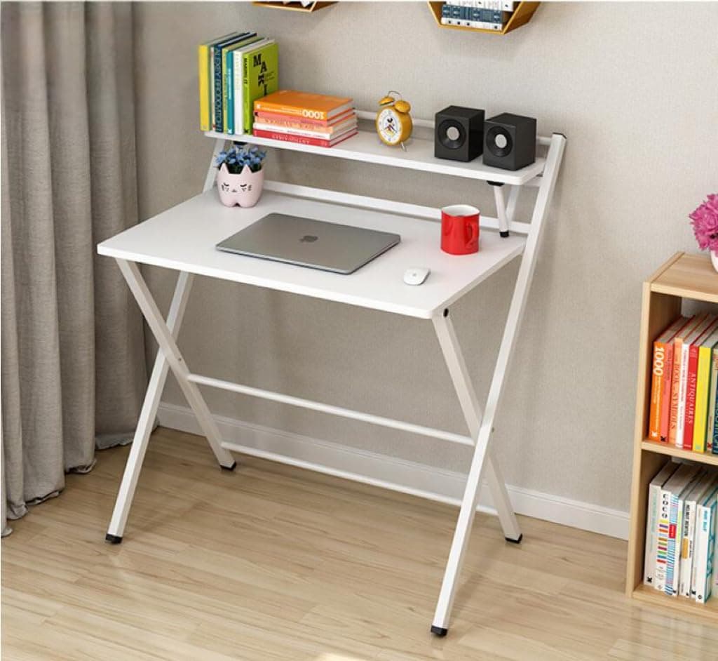 In House Folding Computer Desk, Multi Purpose Foldable Study Desk Workstation Game Table Home Office Simple Laptop Writing No Assembly Required White, FS 3786