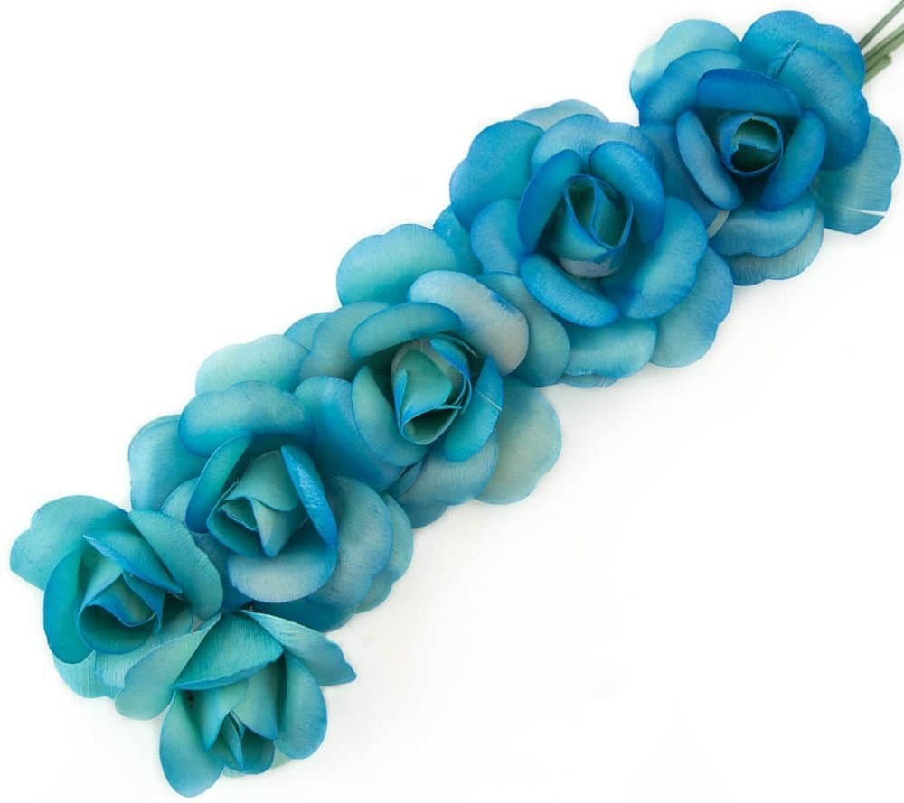 6 Blue Roses with Dark Blue Tips Full Open Bud Wooden Roses for Crafts Custom Bouquets and Other Projects. 10 Colors to Choose from.