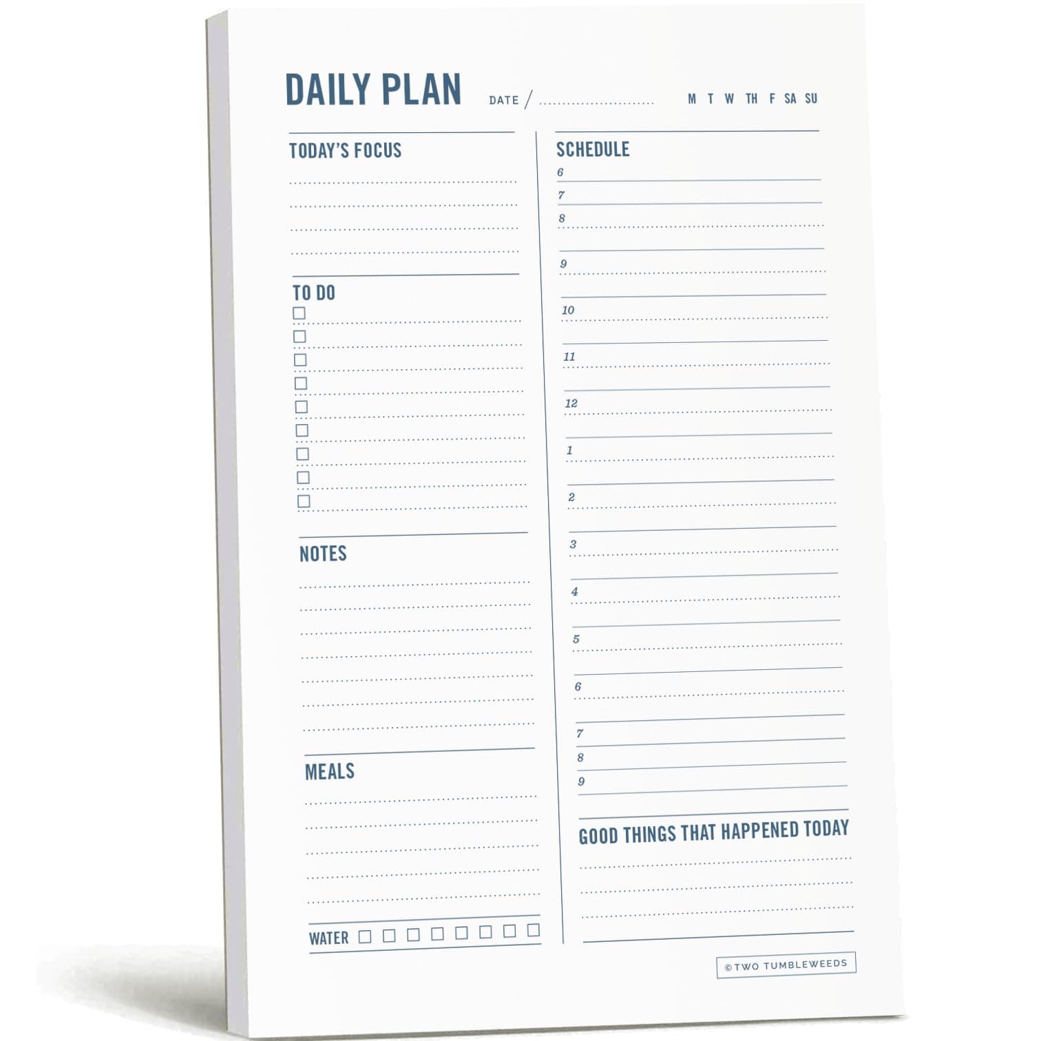 Daily Planner Notepad - Desktop Planning Pad with to Do List, Daily Schedule, Meal and Water Intake Tracker - 50 Sheets, 6” x 9”