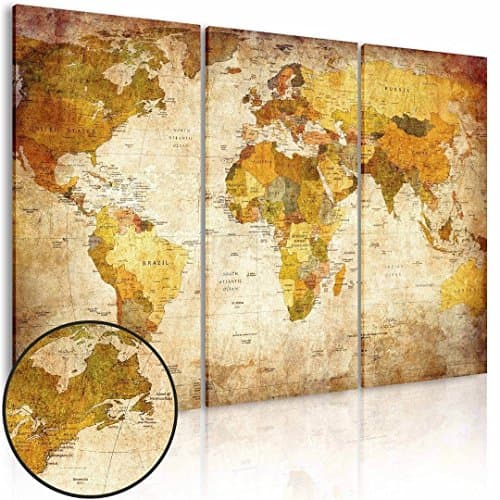 (Frameless) Canvas Prints Map Art, NLEADER Wall Art Prints - 3 Pieces -World Map 105x70 cm( 41.3x27.6 in)