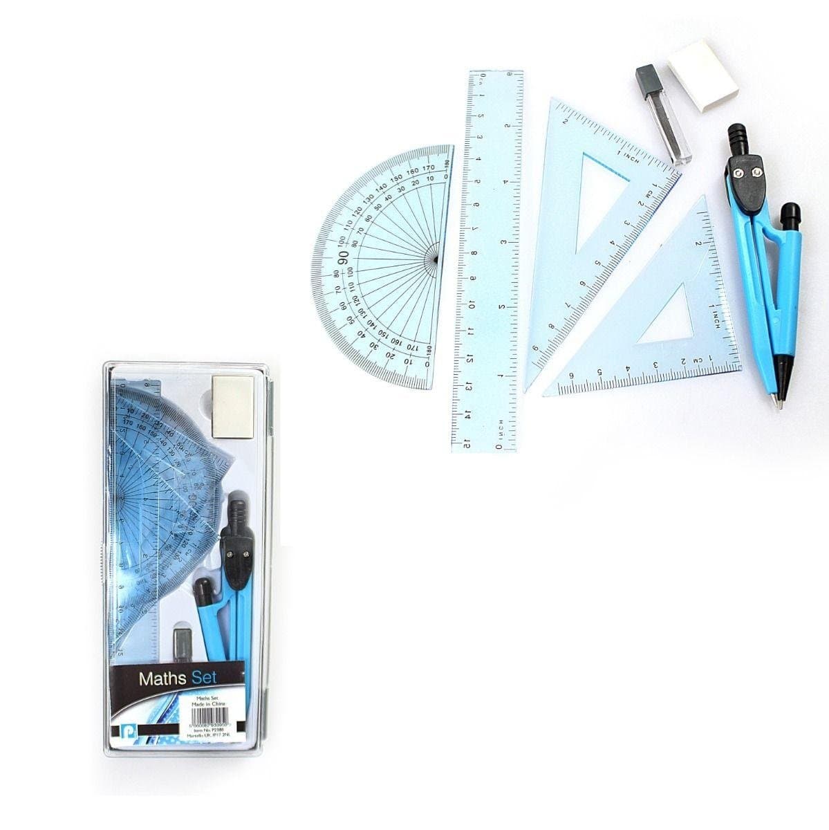 Children's 7 Pce GEOMETRY COMPASS BOXED SET -Technical Drawing Set, Maths Set & Includes Mobile Eraser