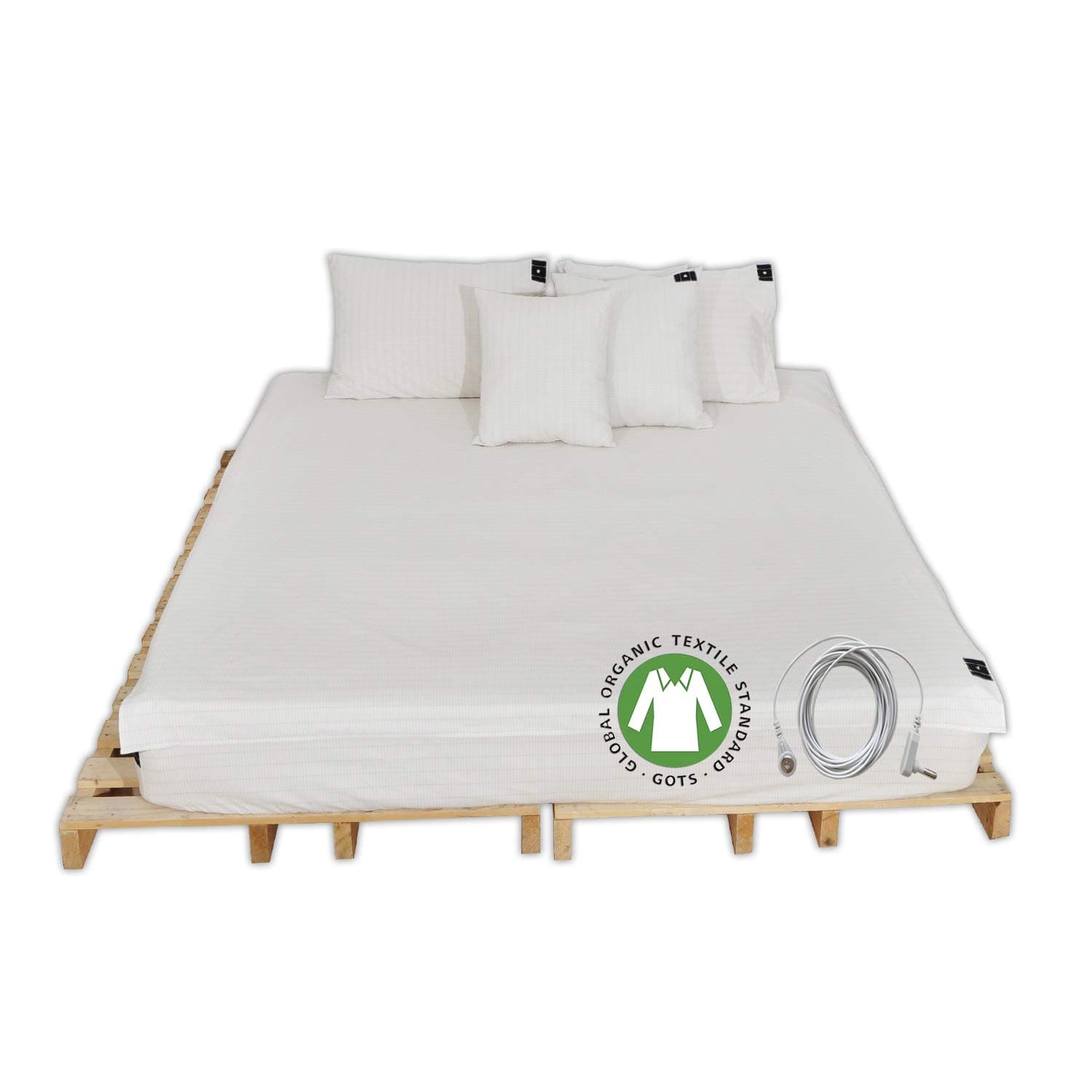 Brand Grounding Flat Bed Sheet with Ground Connection Cord (75 x 54 inch ,Silver Fiber with Organic Cotton) for Wellness Benefits Sleep