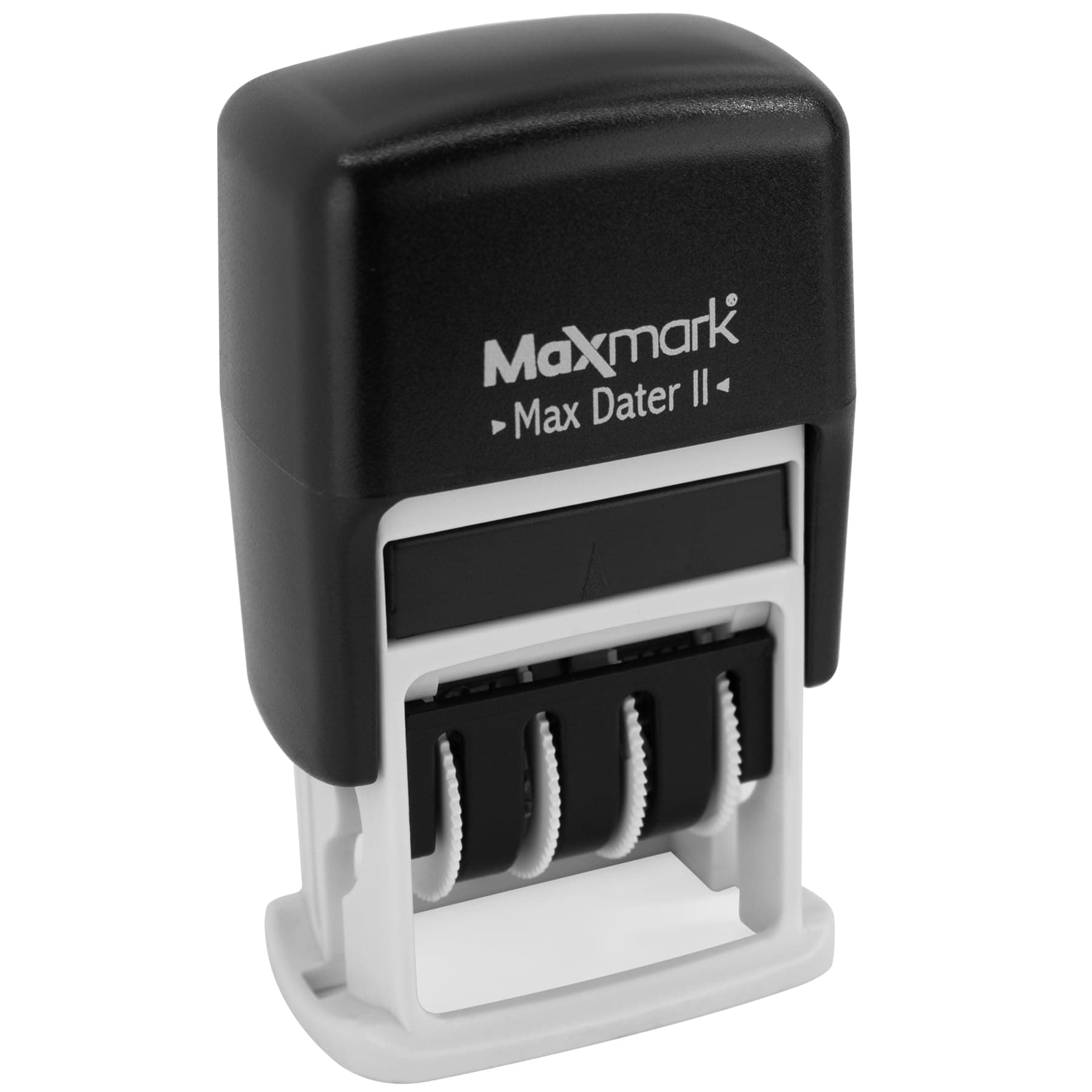 Maxmark Max Dater Self-Inking Phrase Date Stamp - Blue/Red Ink PAID Black