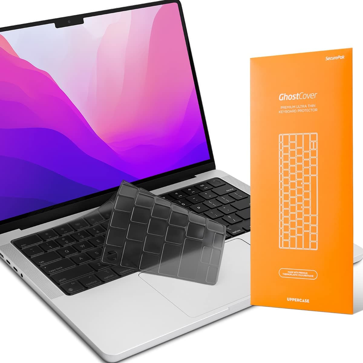 UPPERCASE GhostCover® Premium Ultra Thin Keyboard Cover Protector, Compatible with 2021 2022 M1 Pro/Max MacBook Pro 14" 16" (A2442 A2485) and 2022 M2 MacBook Air 13" (A2681), US (ANSI) Layout, Gray