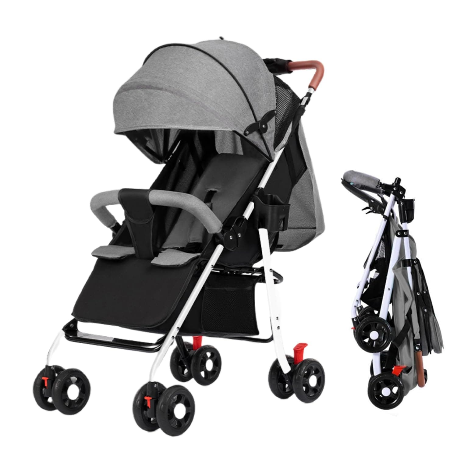 SKY-TOUCH Lightweight Travel Stroller, Foldable Baby Stroller With Large Storage Basket, Multi-Position Recline, Convenient One-hand Fold, Comfortable & Lay Flat (Grey)