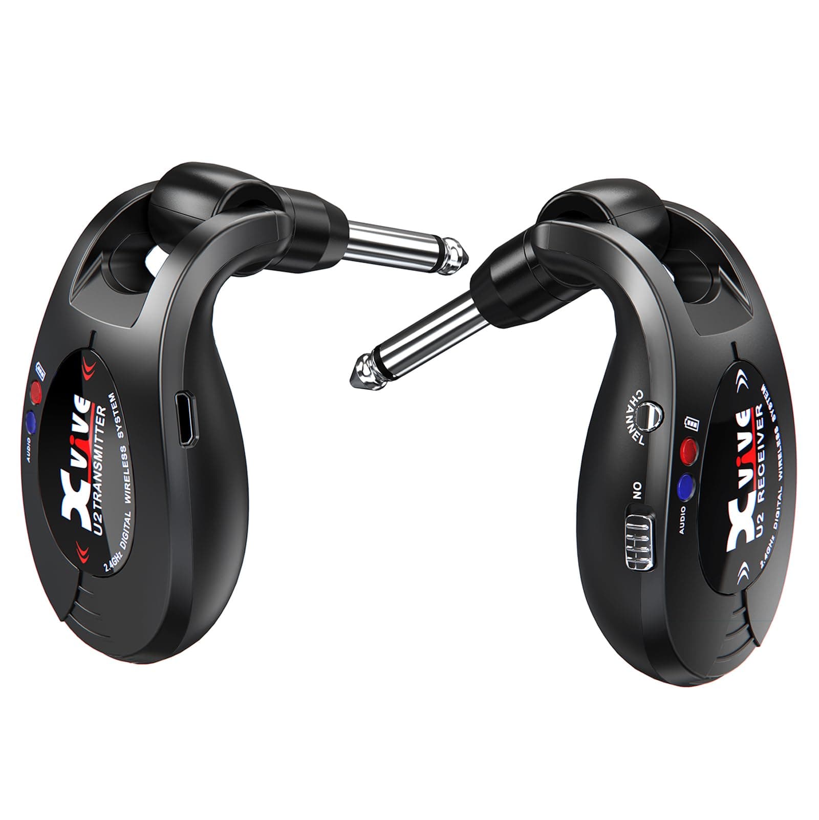 Xvive U2 Wireless Digital Transmitter/Receiver System For Guitar, Bass And Other Instruments, Rechargeable, 2.4 Ghz Black, U2-1, Rechargeable Wireless Guitar System, Mini