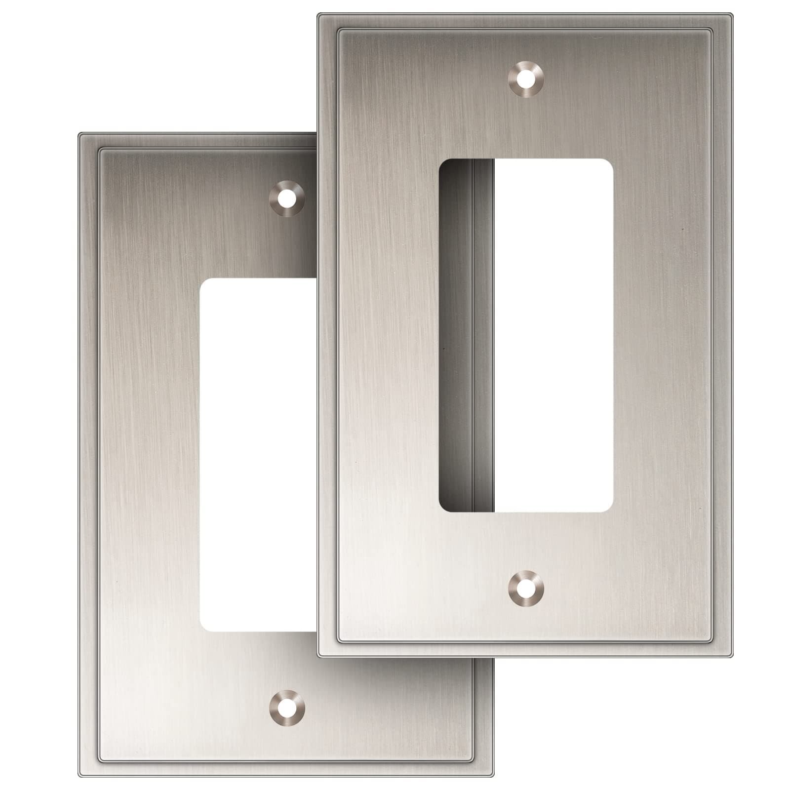 Henne Bery Soft Modern Decorative Wall Plate Switch Plate Outlet Cover (Single Decorator 2PK, Satin Nickel)