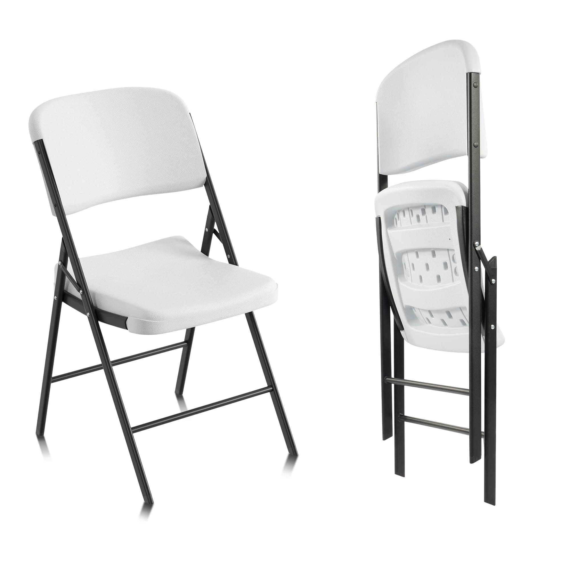 Elevon Folding Chairs Heavy Duty Plastic Chairs with 350-Pound Capacity for Home Office Camping Kitchen Dining Wedding Party Event Picnic, White, 2-Pack