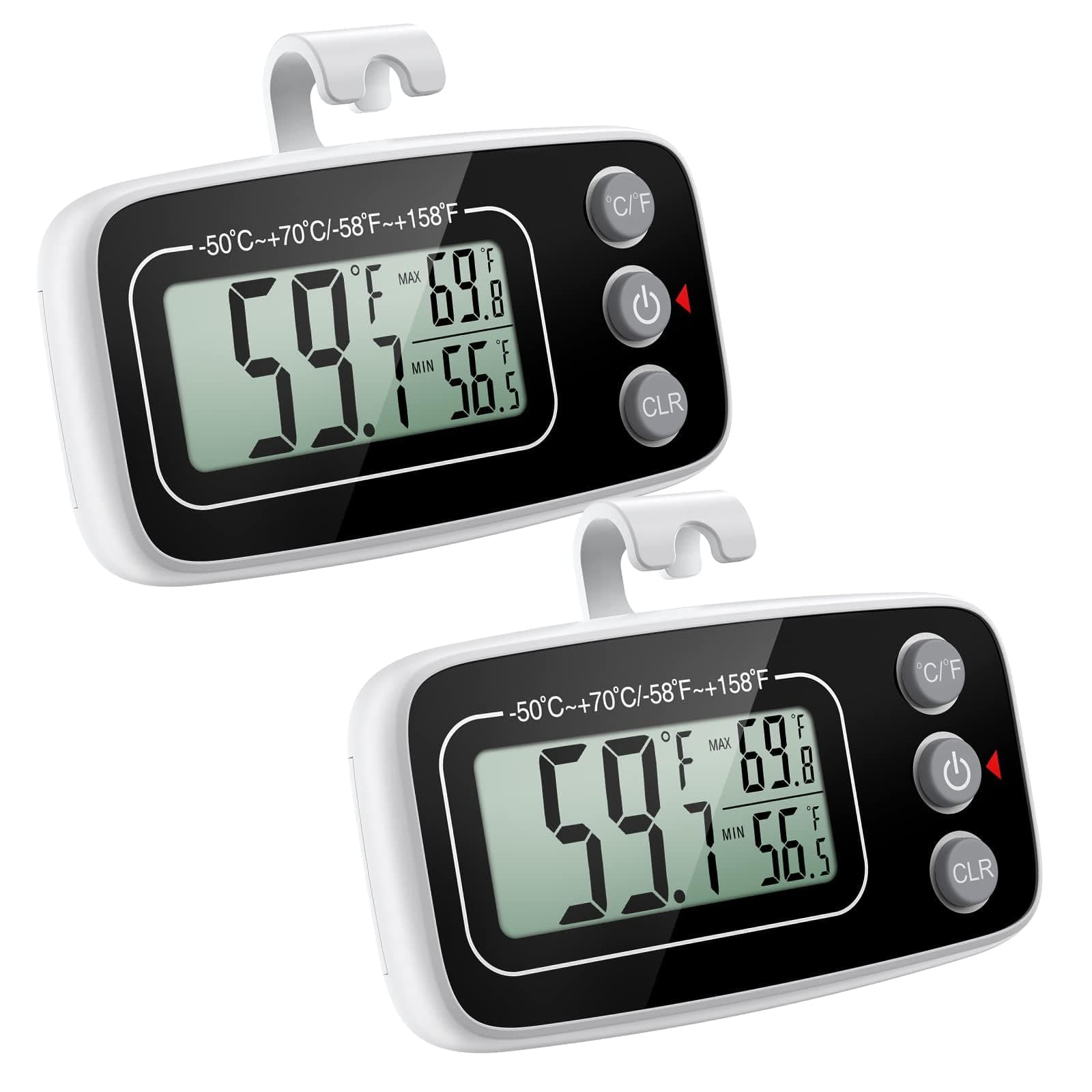New Version Refrigerator Thermometer, 2 Pack Digital Freezer Thermometers with Magnetic Back and LCD Display, Max/Min Function, 3 Mounting Options for Kitchen, Home, and Restaurant Use