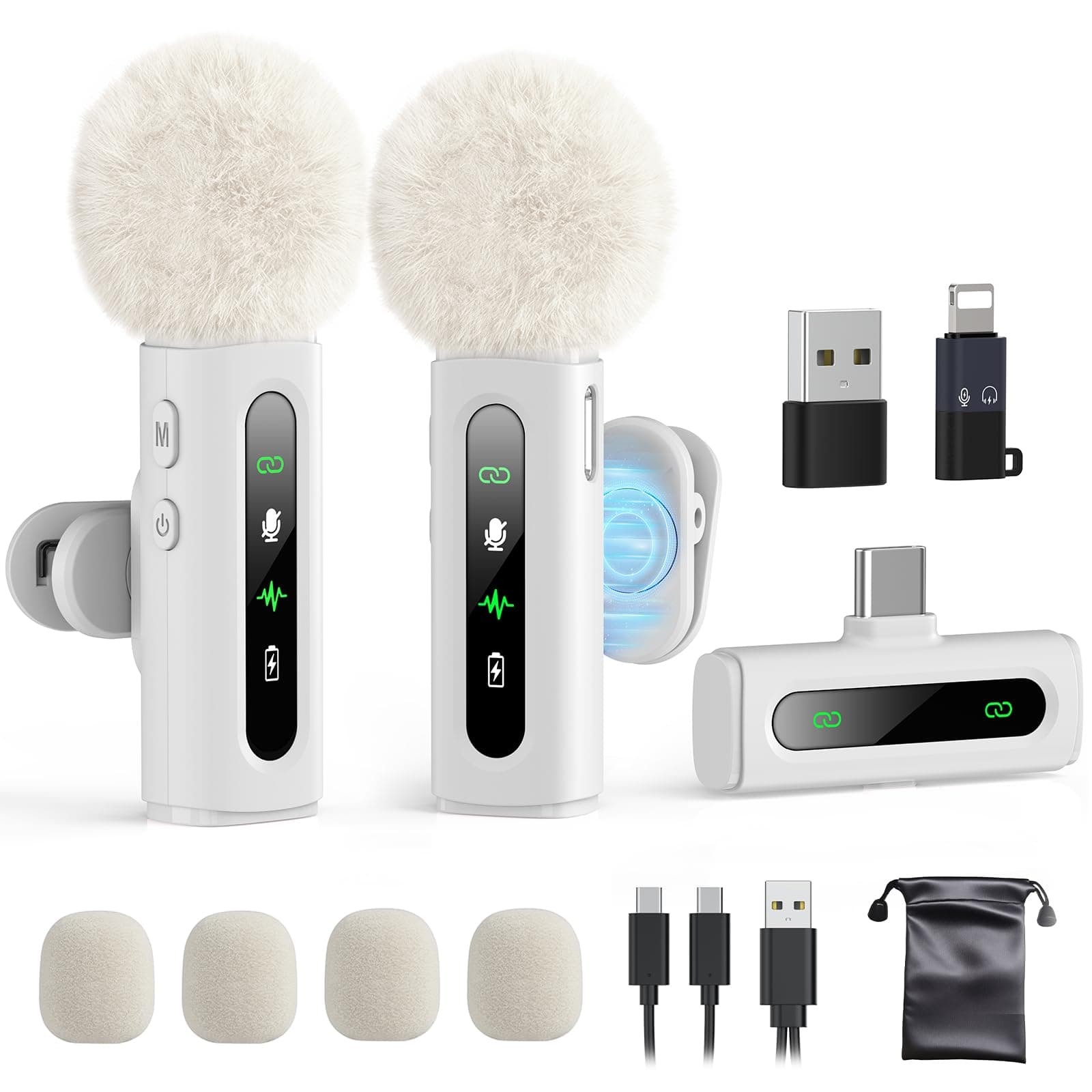 USB C Lavalier Microphone Wireless Mini Mic for Type-C Android Phone/Tablet/PC Video Recording Clip-on Mics with Rotatable Clip&Denoise Recording, Ideal for Vlog Tiktok Youtube Content Creator, White