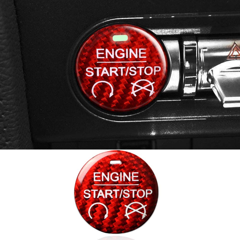 Red Real Carbon Fiber Sticker Car Engine Start Stop Button Decoration Cover for Ford Mustang 2023 2022 2021 2020 2019 2018 2017 2016 2015