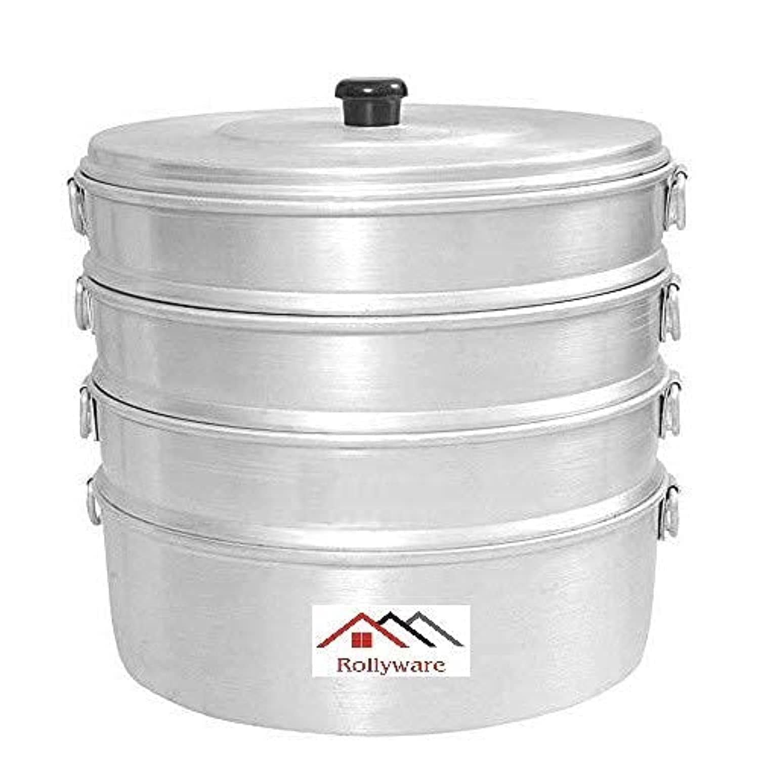 ROLLYWARE Premium Aluminium Momos Maker & Steamer with Handles, Durable 4 Tier Steamer for Cooking, Suitable for Home, Hotels, Restaurant and Business, No 10, Capacity- 8 litres, Silver