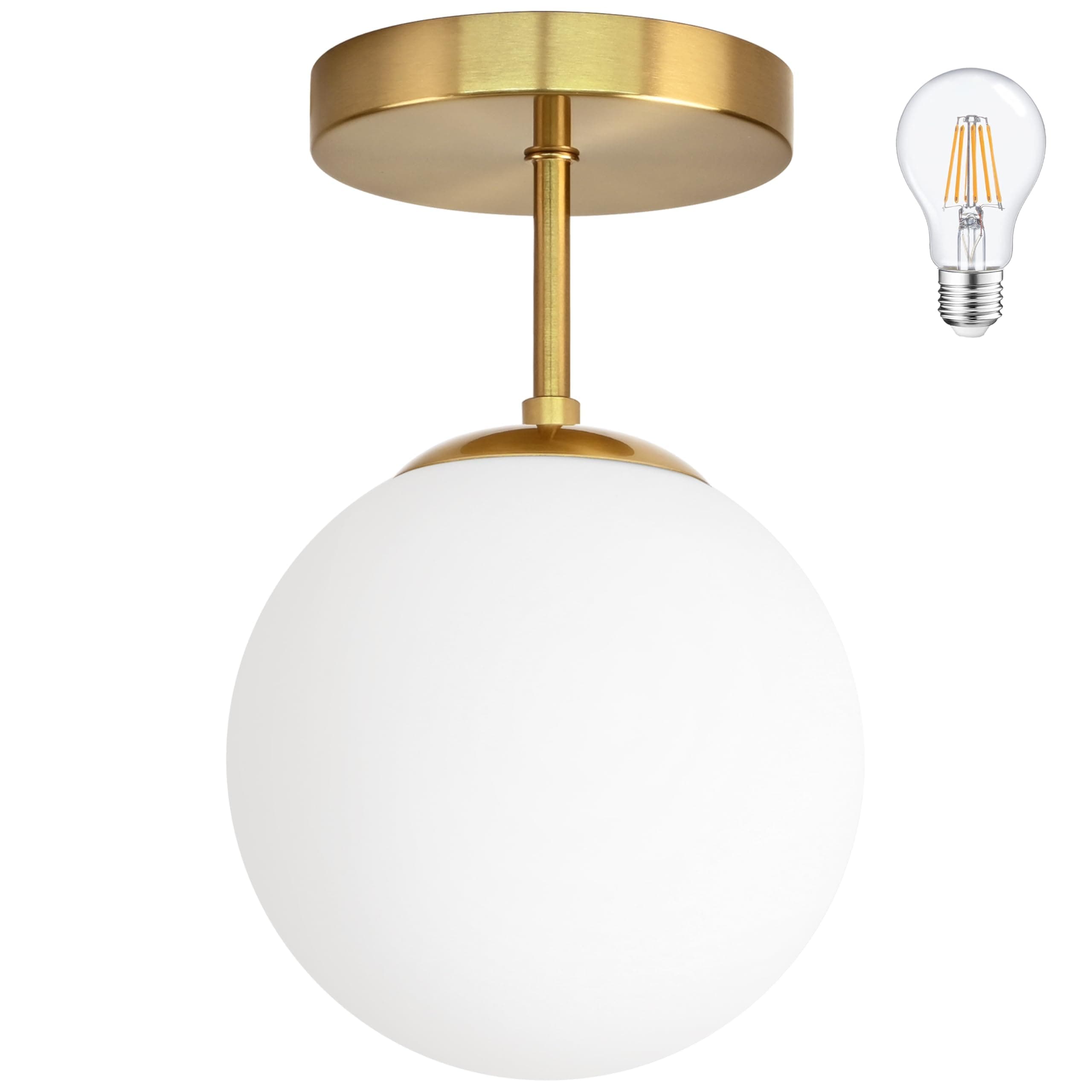 Gold Globe Semi Flush Mount Ceiling Light,Mid Century Modern Light Fixture Ceiling,Globe Ceiling Light for Hallway Living Room Kitchen Bedroom Storage Schoolhouse Laundry(Bulb Incl.)