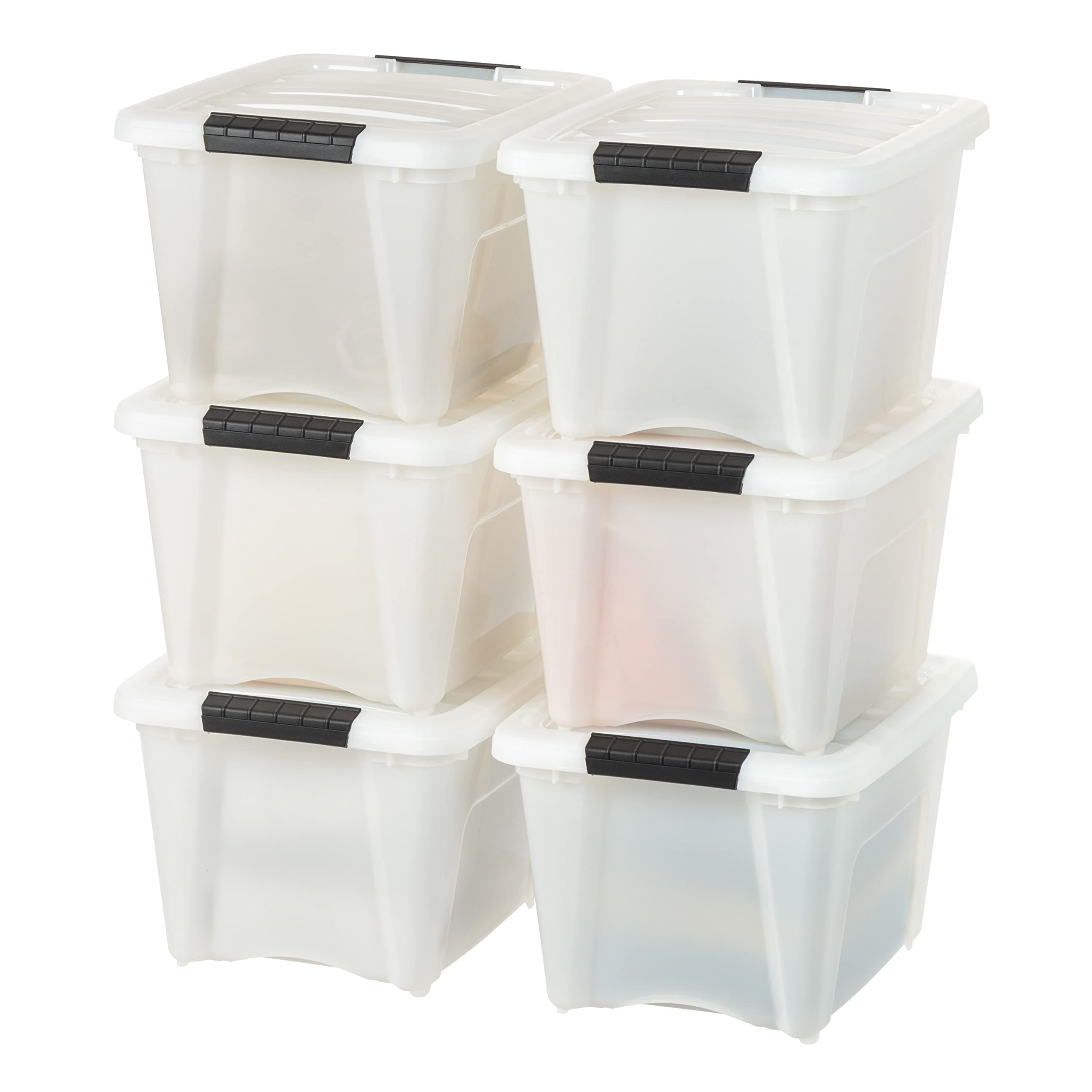 IRIS USA 19 Qt. Plastic Storage Container Bin with Secure Lid and Latching Buckles, 6 pack - Pearl, Durable Stackable Nestable Organizing Tote Tub Box Toy General Organization Small