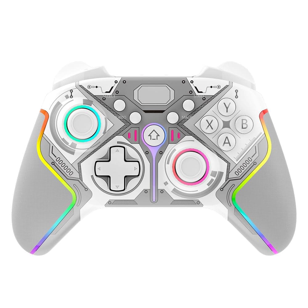 Exrp Wireless Gaming Controller for Windows PC,Switch,Android,PC Controller With LED Backlight Dual Vibration Motors, Dual Connection Modes,Plug and Play (white)