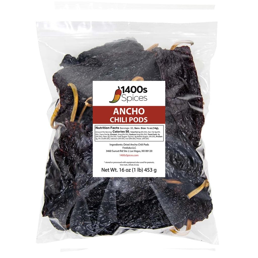 1lb Ancho Chili Dried Peppers, Whole Mexican Peppers, Dry Chile Ancho by 1400s Spices