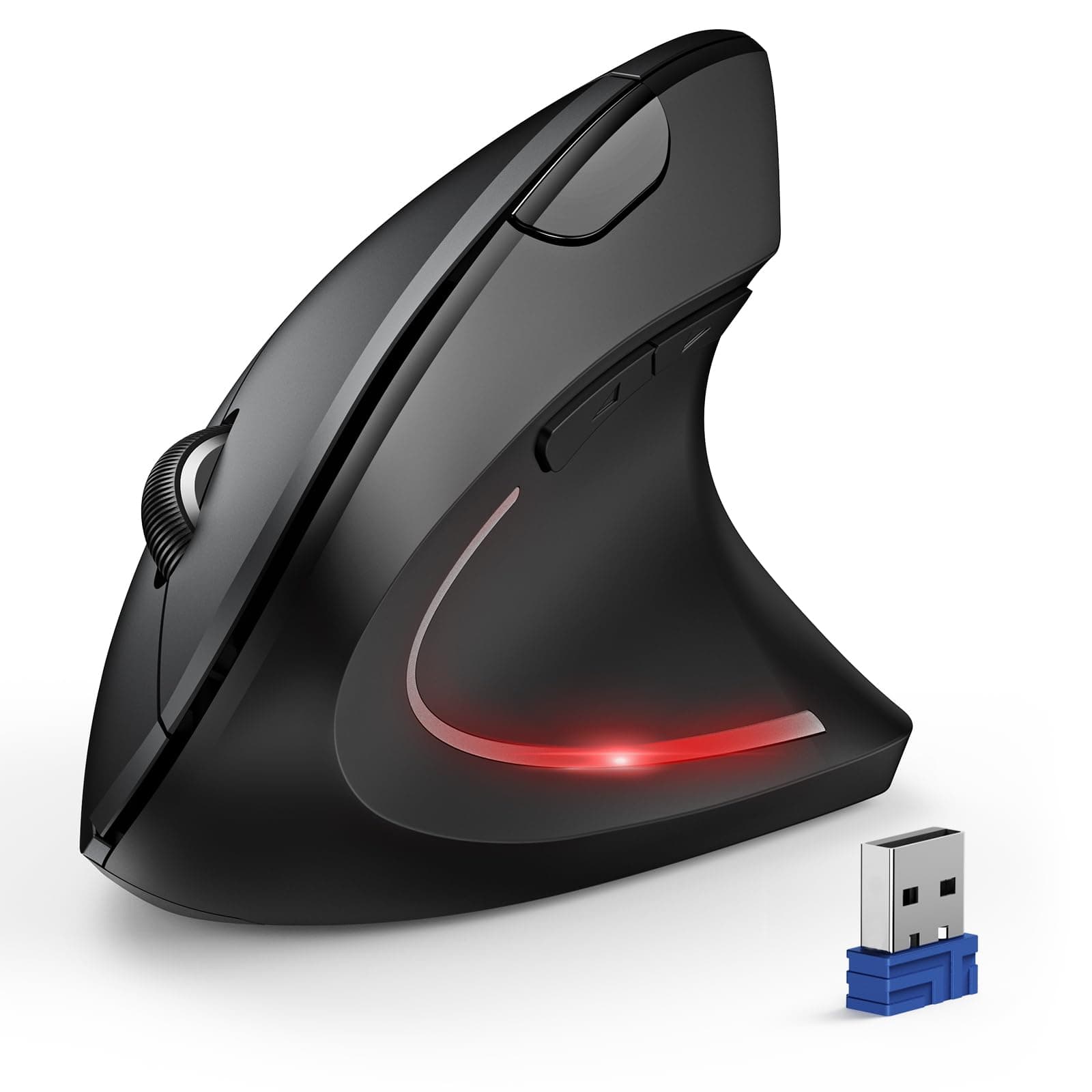 Ergonomic Mouse, Wireless Bluetooth Vertical Mouse, 4800 DPI Optical Tracking, 6 Adjustable DPI, Quiet Clicks, 2.4GHz with USB A Receiver, 12 Months Battery, 6 Buttons, Wide Compatibility