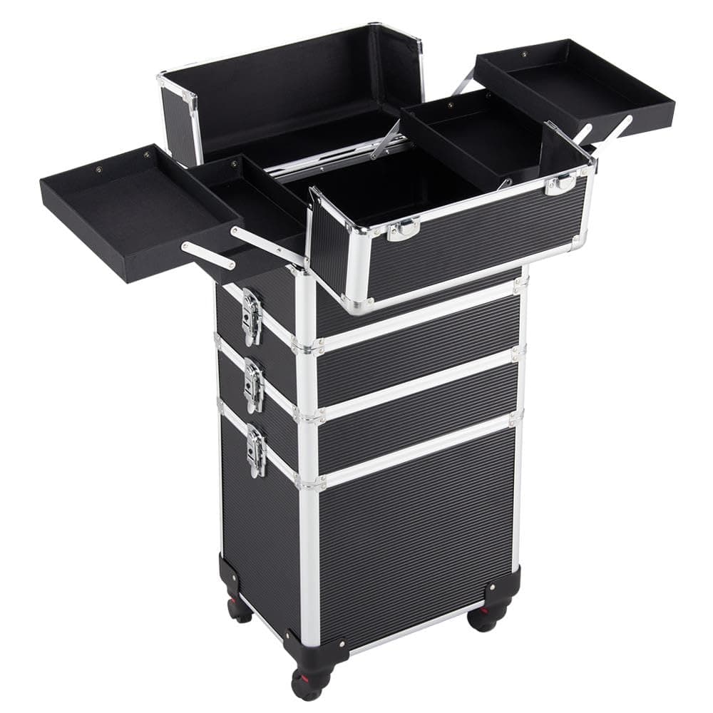 4 in 1 Black Rolling Makeup Case