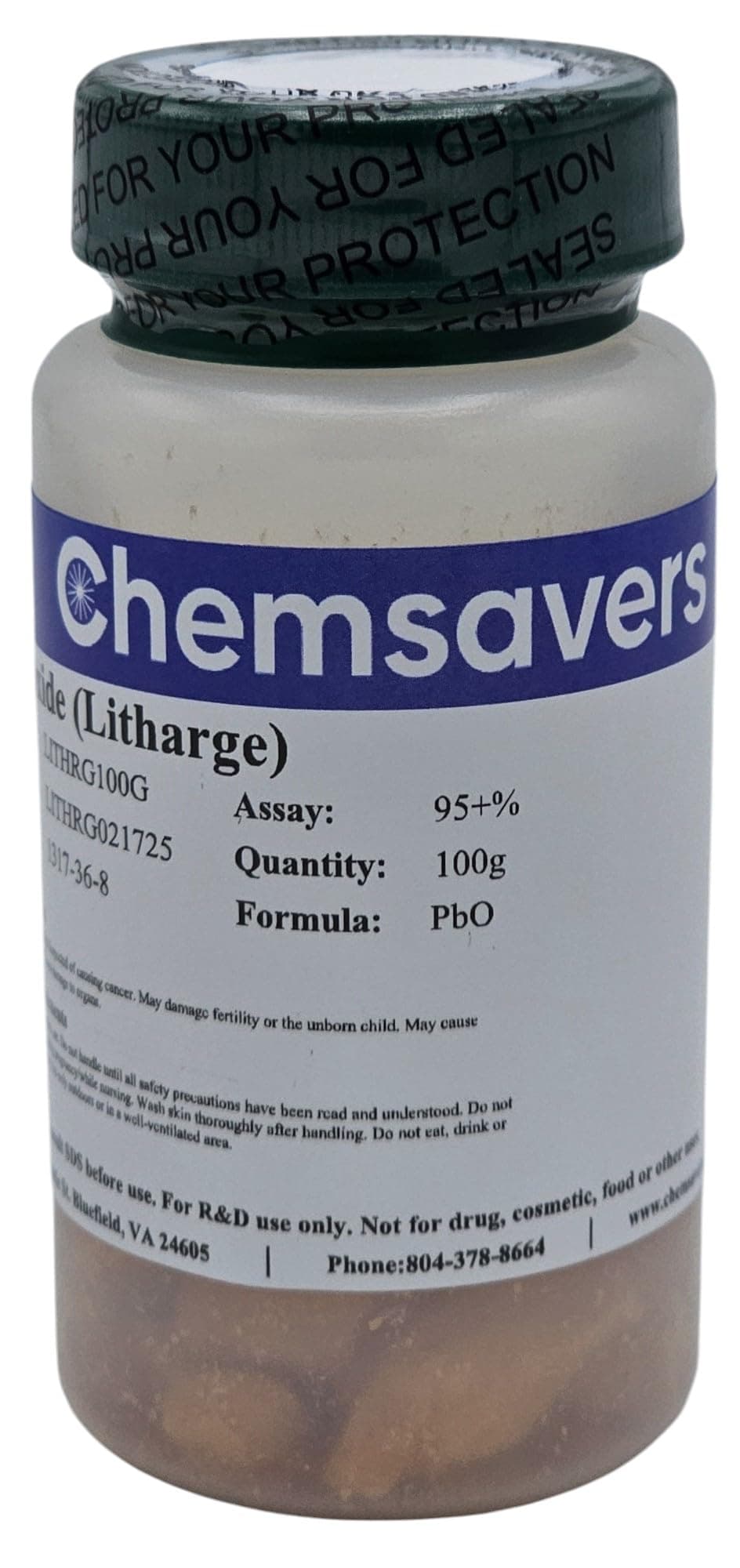 Lead Oxide (Litharge), 95+%, 100g