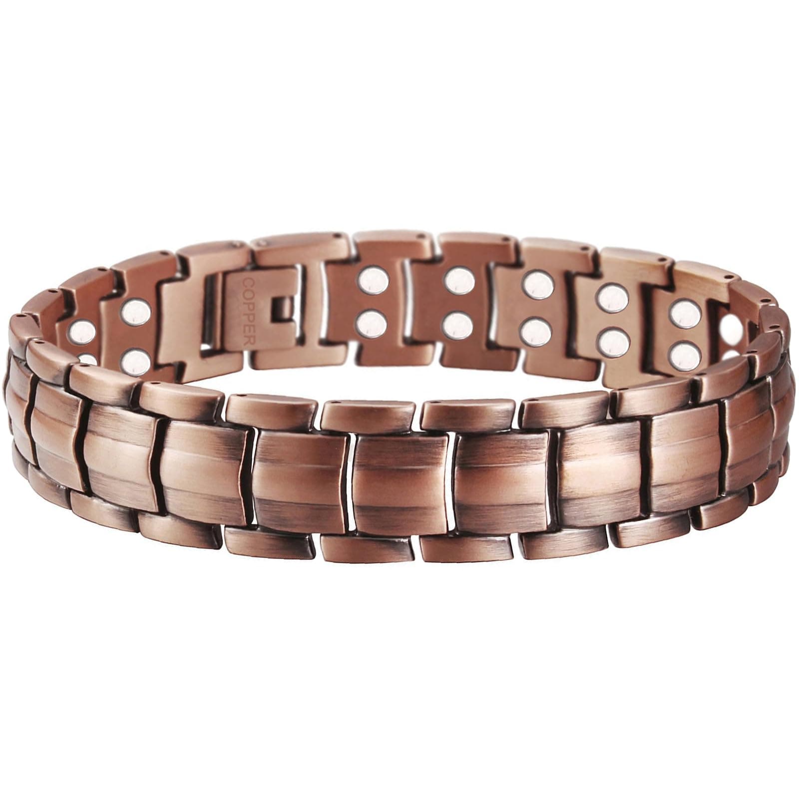 PUJANE Mens Magnetic Bracelet 99.99% Solid Copper Double Row 46 Piece Magnets Energy Bracelets Ultra Strength 3500 Gauss Magnetic Jewelry Gift with Adjustment Tool