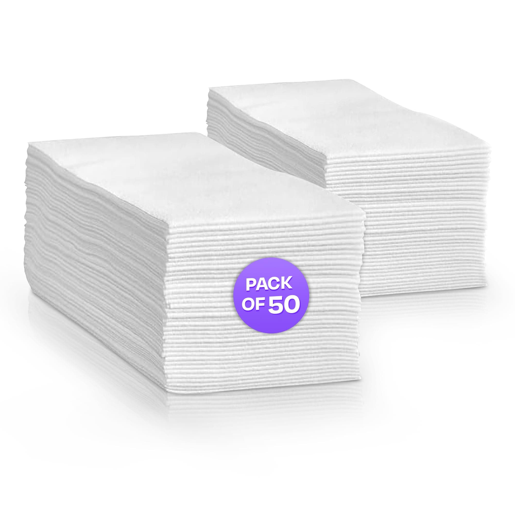 We Can Source It Ltd - White Airlaid Disposable Paper Hand Towels, 8-Fold Dinner Table Napkins, Pack of 50 Eco-Friendly Napkins, Folded: 19cm x 10cm; Unfolded: 40cm x 40cm