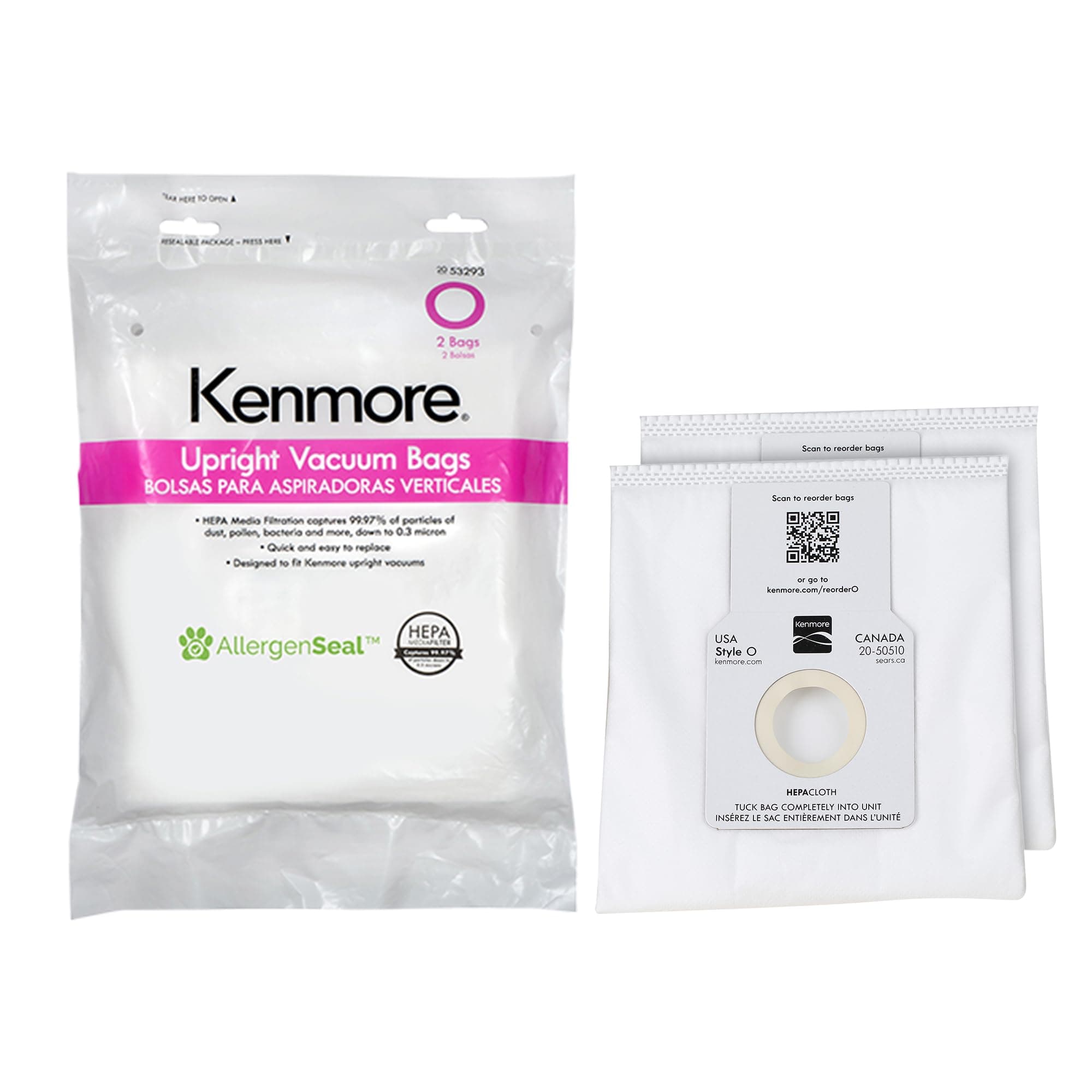 Kenmore 53294 Style O HEPA Cloth Vacuum Bags for Kenmore Upright Vacuum Clean...