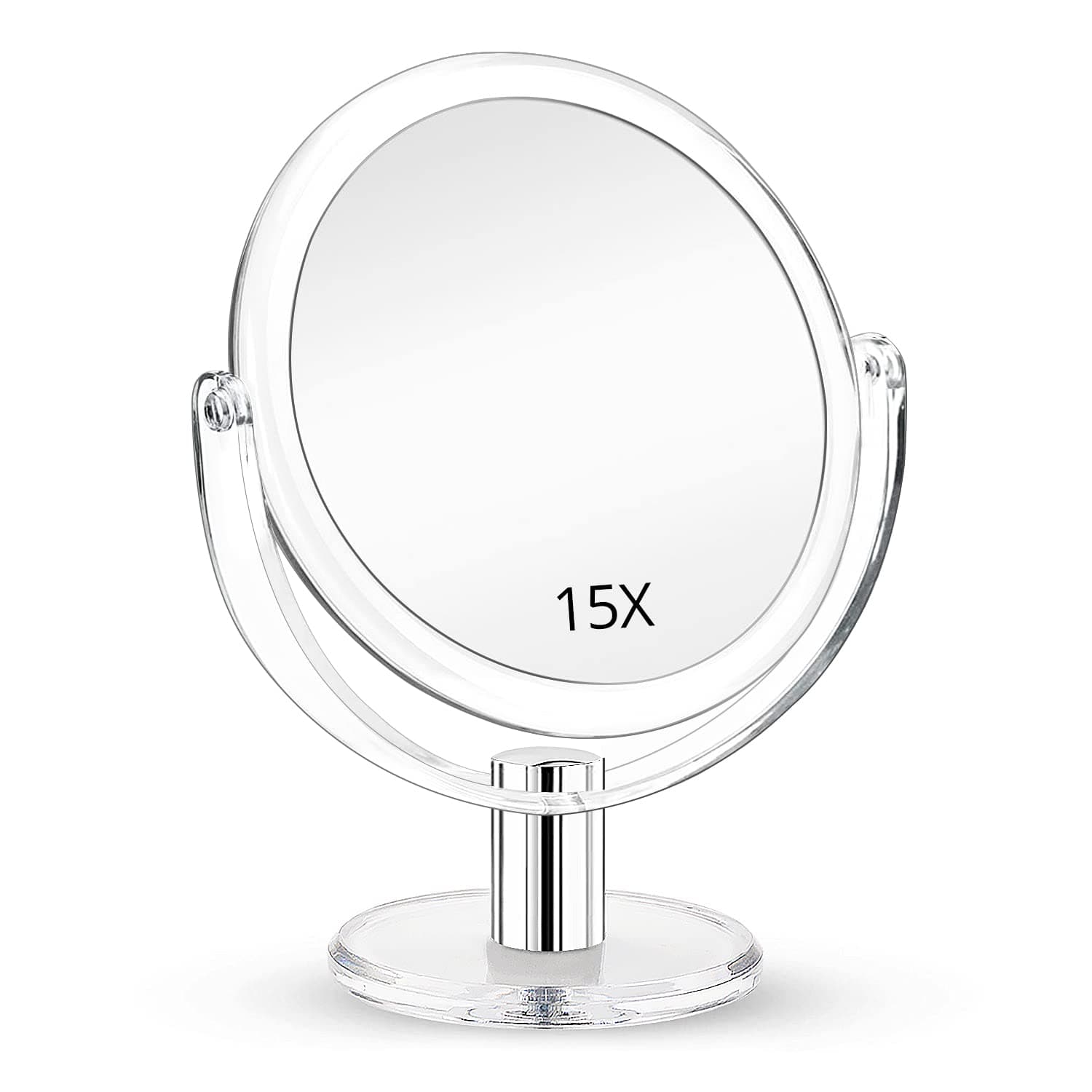 Fabuday Magnifying Makeup Mirror Double Sided - Desk Vanity Mirror with 1X & 15X Magnification, Two Way Make Up Mirror with Stand, Magnified Tabletop Cosmetic Mirror for Bathroom, Transparent