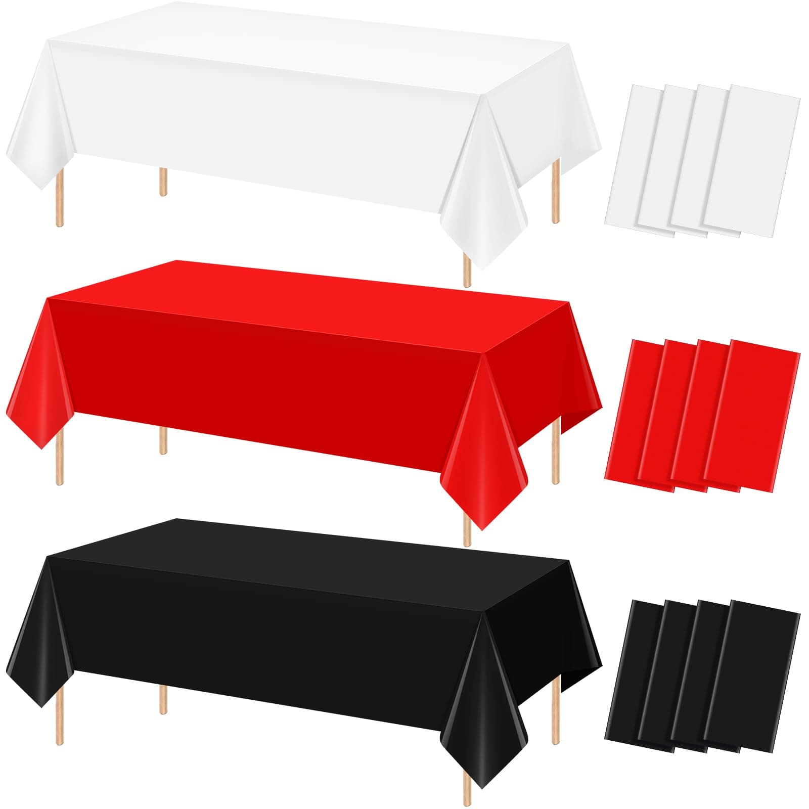 12 Pcs Red Black White Plastic Tablecloths Bulk,54 x 108 Inch Disposable Rectangle Party Table Cloth Waterproof Table Cover for Birthday Wedding Anniversary Graduation Party Decorations Supplies