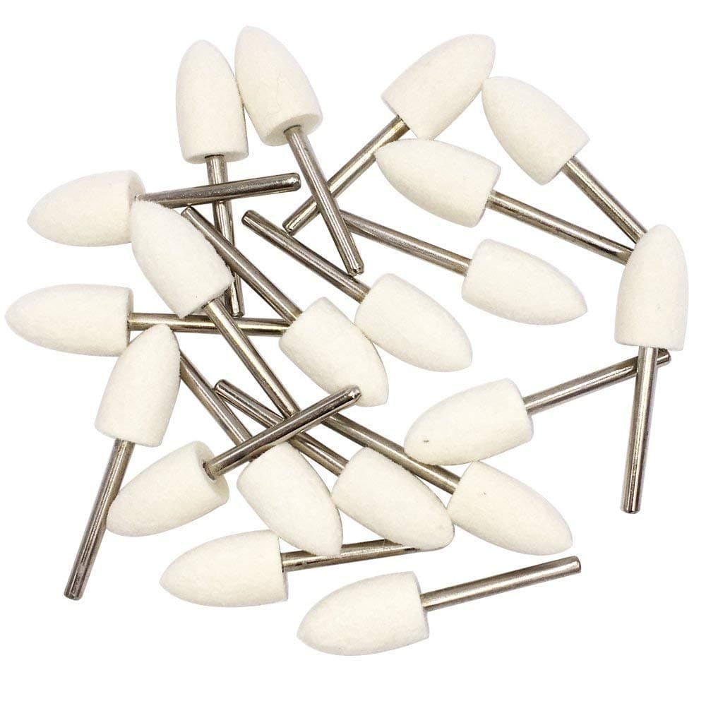 DIY Crafts Wool Felt Point Mandrel Mounted Polishing Bits White Conical Rotary Tool Accessories Kit Fit DIY Tools For Dremel - 1/8 Inch Shank. (Pack Of 12 Pcs, Rotary Tool Accessory)