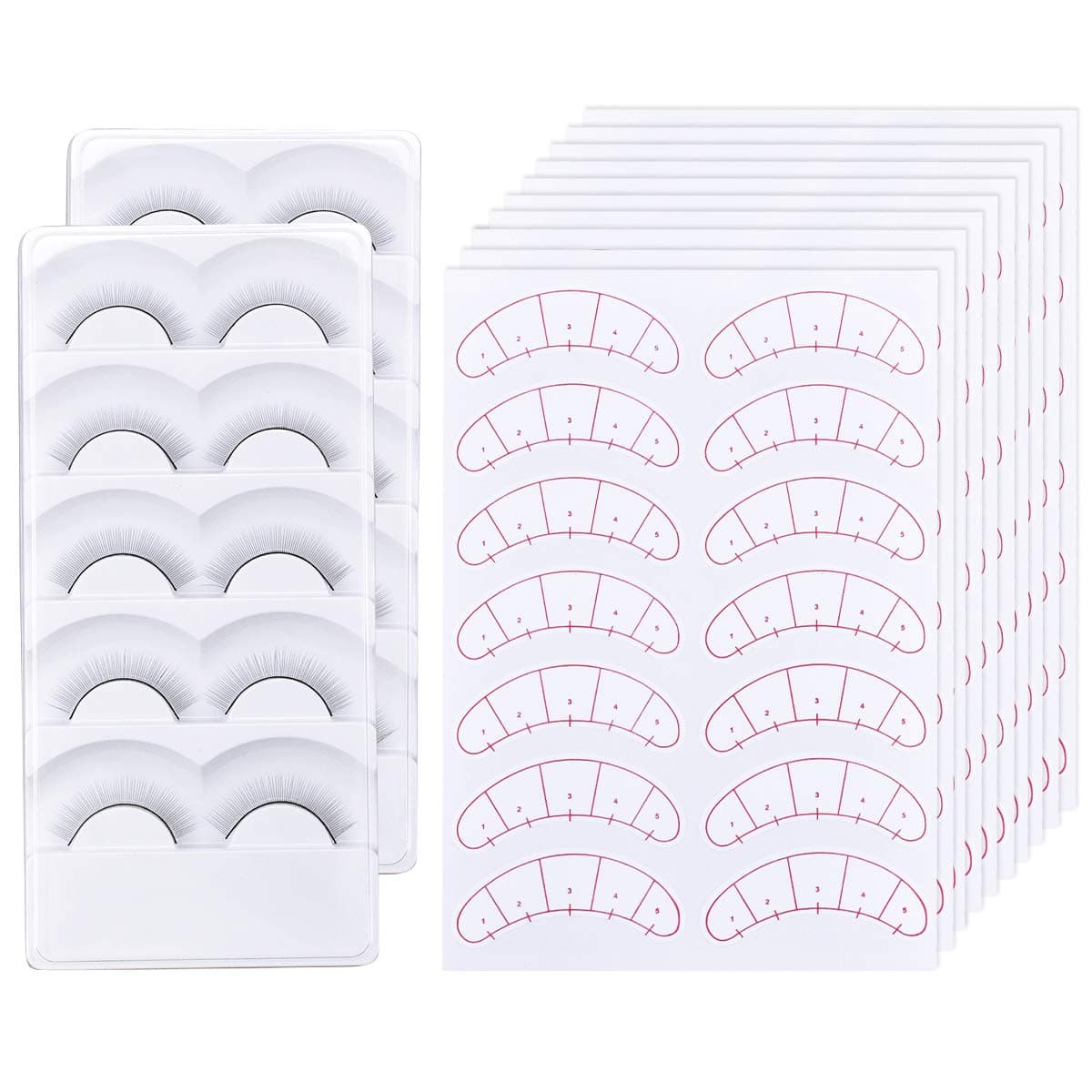 Eyelash Training Kit for Mannequin Head - 70 Pairs Practice Strips, 10 Pairs Self-Adhesive Lashes for Teaching Extensions