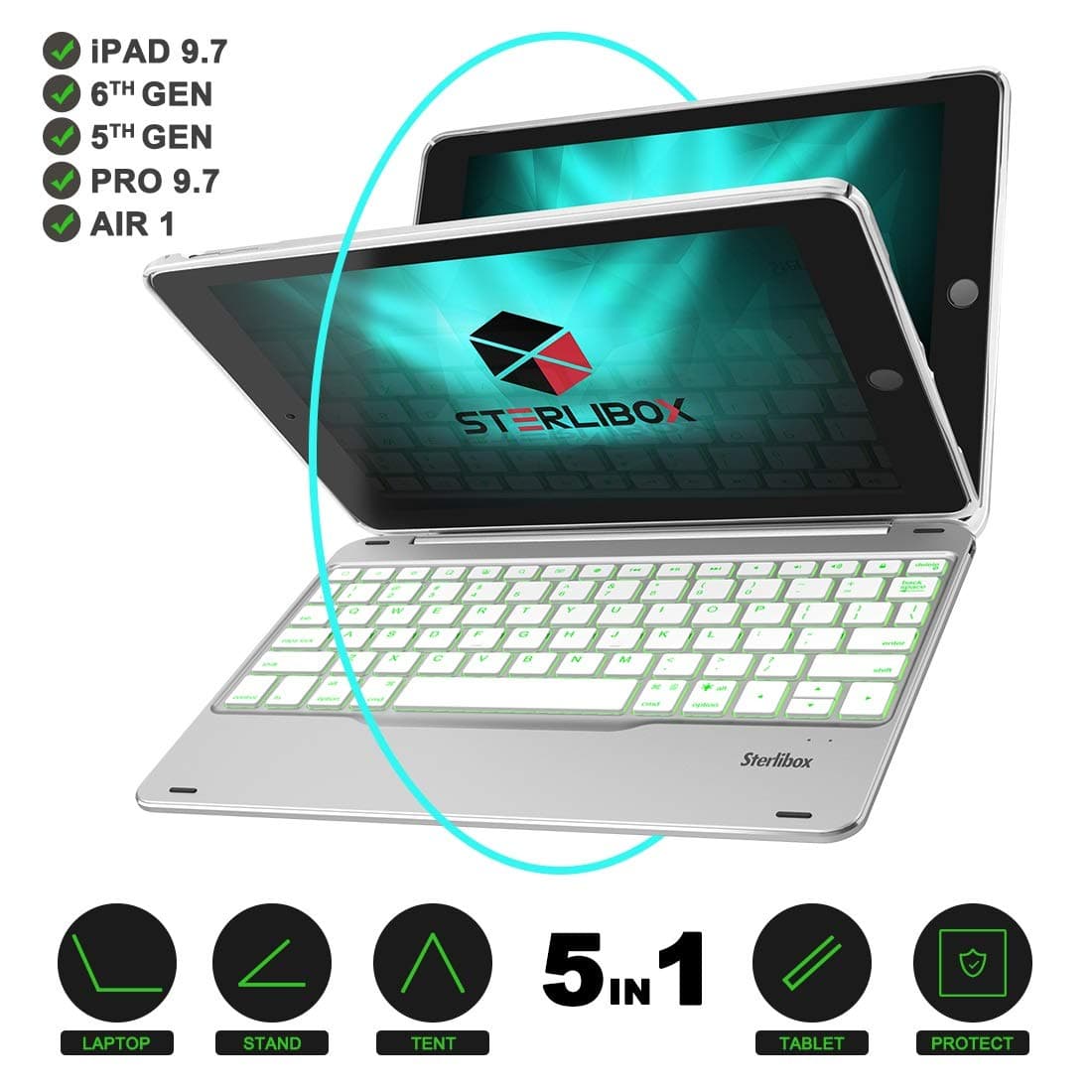 iPad Keyboard Case for The 2018 iPad (6th Gen), 2017 iPad (5th Gen), iPad Pro 9.7, iPad Air 1 - Auto Sleep/Wake - Detachable & Quiet - 7 Color Backlit - Wireless/Bluetooth - iPad Case with Keyboard