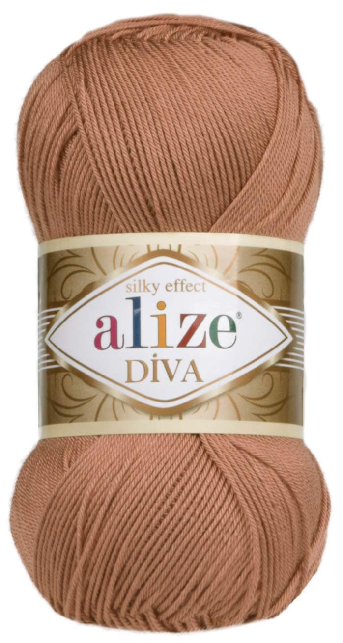Alize Hand Knitting Yarn 100% Microfiber Acrylic Yarn Diva Silk Effect Thread Crochet Art Lace Craft Lot of 4 skeins 400gr 1532yds Color (261 Red Brown)