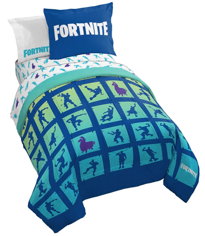 Fortnite Boogie Bomb 7 Piece Full Bed Set - Includes Reversible Comforter & Sheet Set - Super Soft Fade Resistant Microfiber Kids Bedding - (Official Fortnite Product)