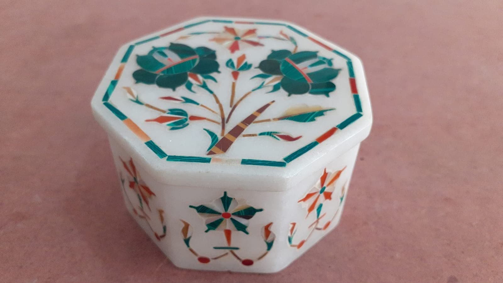 DABLIZ GROUP INTERNATION TRADING LLCOct Marble Box Inlay Work Marble With Semiprecious Stone Floral Inlay - Shiny Decorative Marble Ring Box Inlay Art Unique work of art Great Birthday Gift
