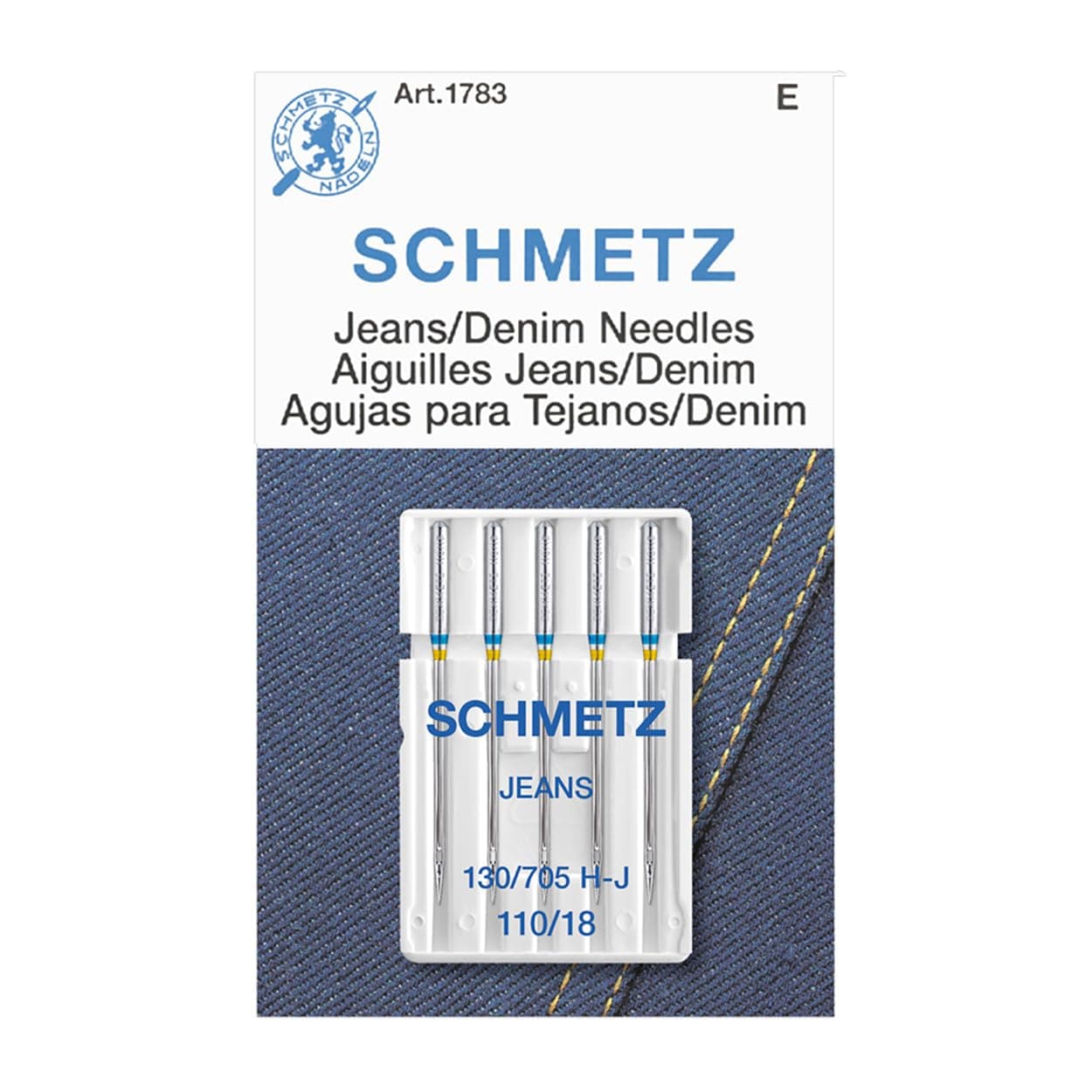 SCHMETZ Jean & Denim Sewing Machine Needles - Precision Needles for Heavy Fabric, Size 110/18, 5-Needle Cards, Pack of 1