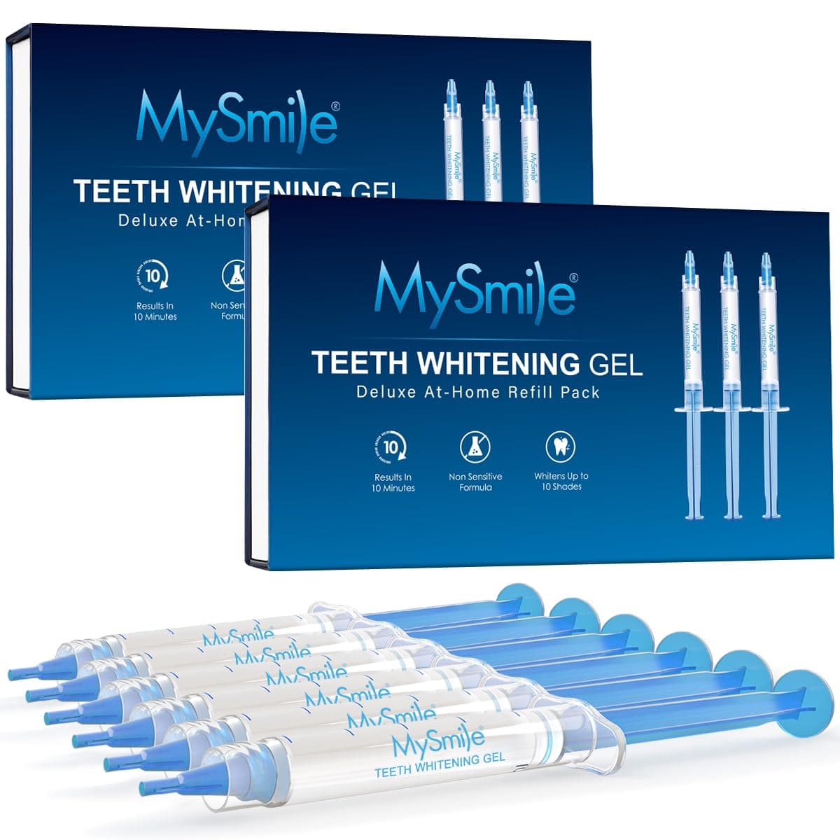 MySmile Teeth Whitening Gel Refills Pack, 6 Non-Sensitive Tooth Whitening Gel for White Teeth, Teeth Whitener Dental Grade Tooth Stain Remover for Tray, Fast Result Whitening